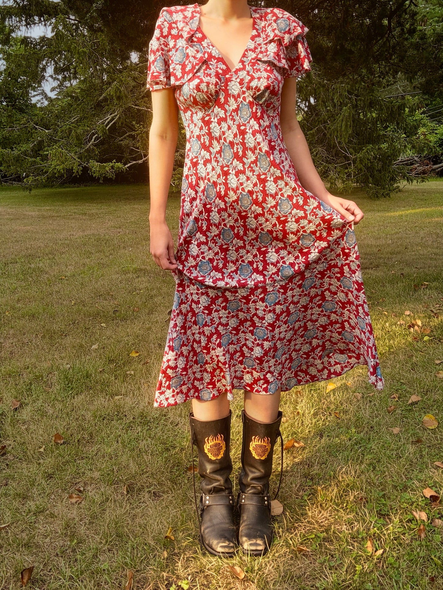 Vintage POLO Ralph Lauren Red Floral Midi Dress