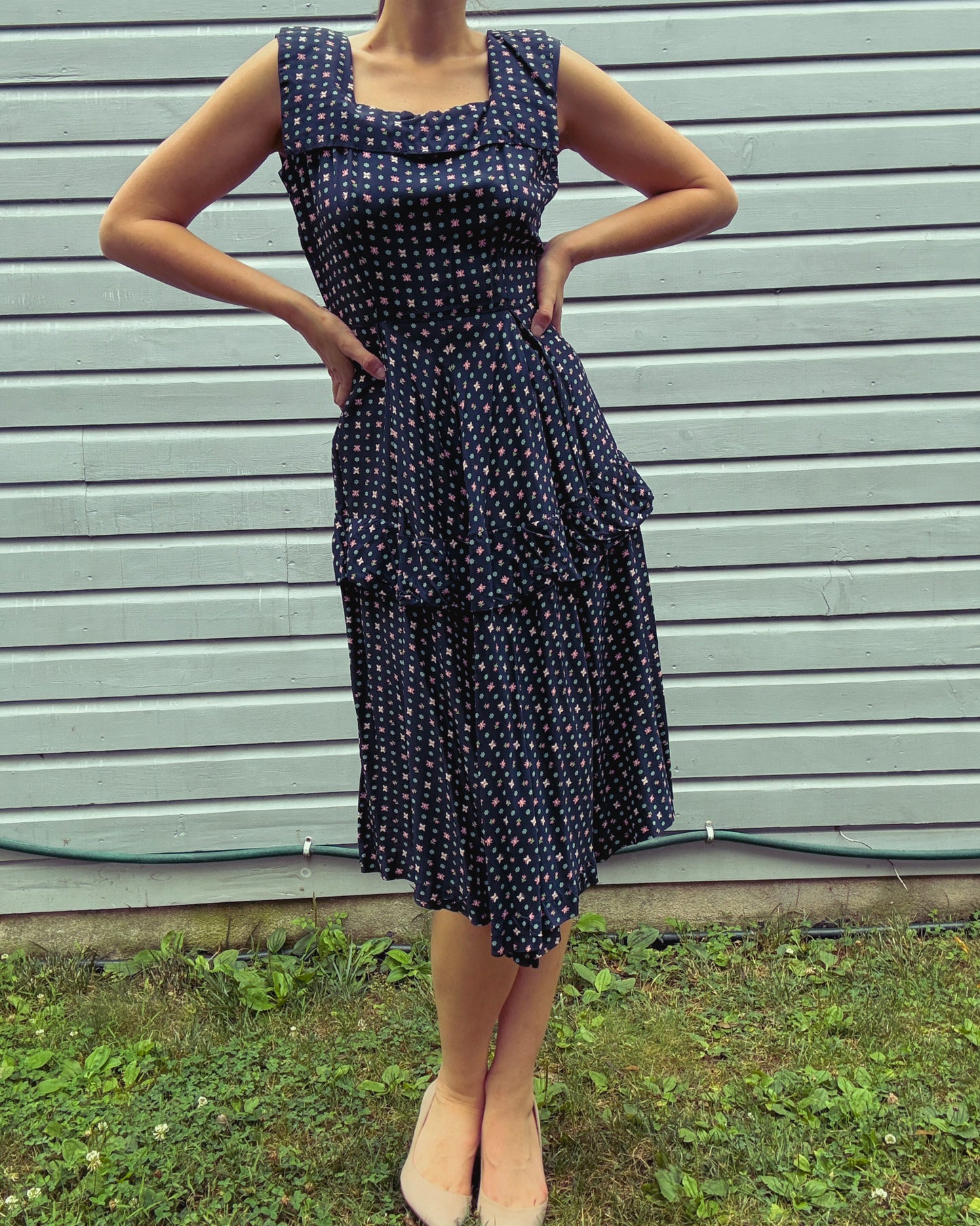 Vintage Navy Butterfly Midi Dress