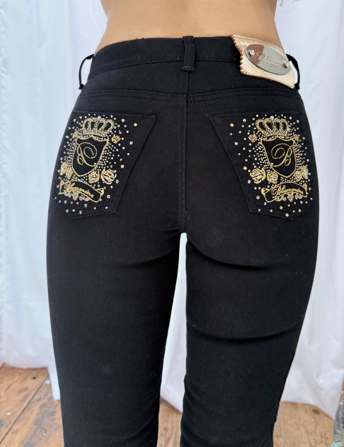 Vintage Blumarine Black Embellished Gold Straight-Leg Jeans