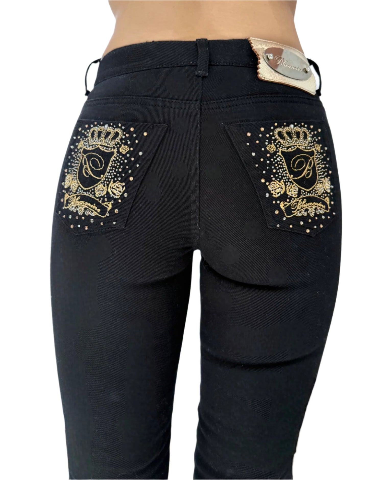 Vintage Blumarine Black Embellished Gold Straight-Leg Jeans