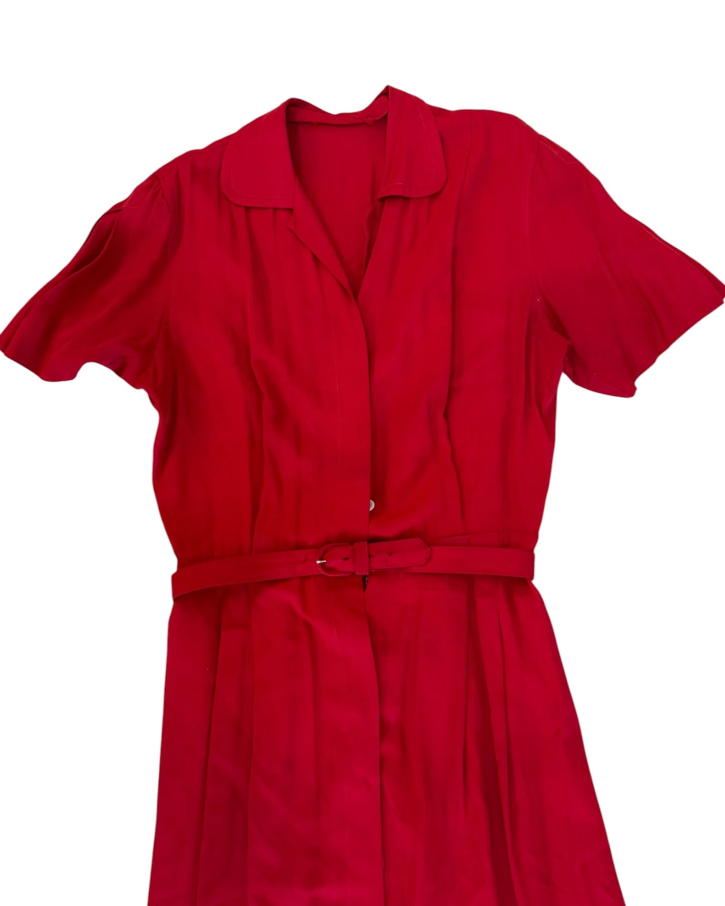 Vintage 1940s Red Belted Shirt Dress