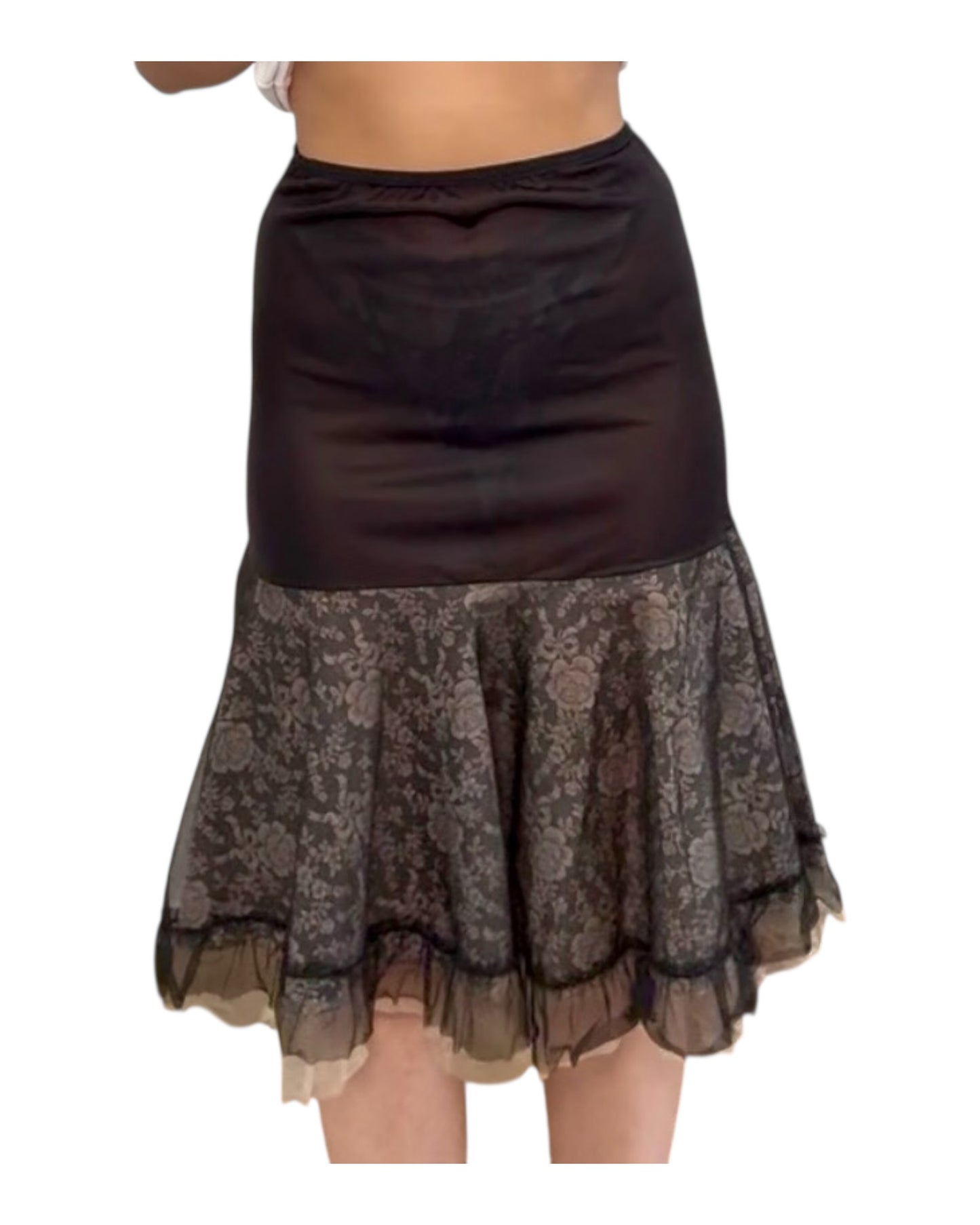 Vintage Black Ruffle Slip Skirt