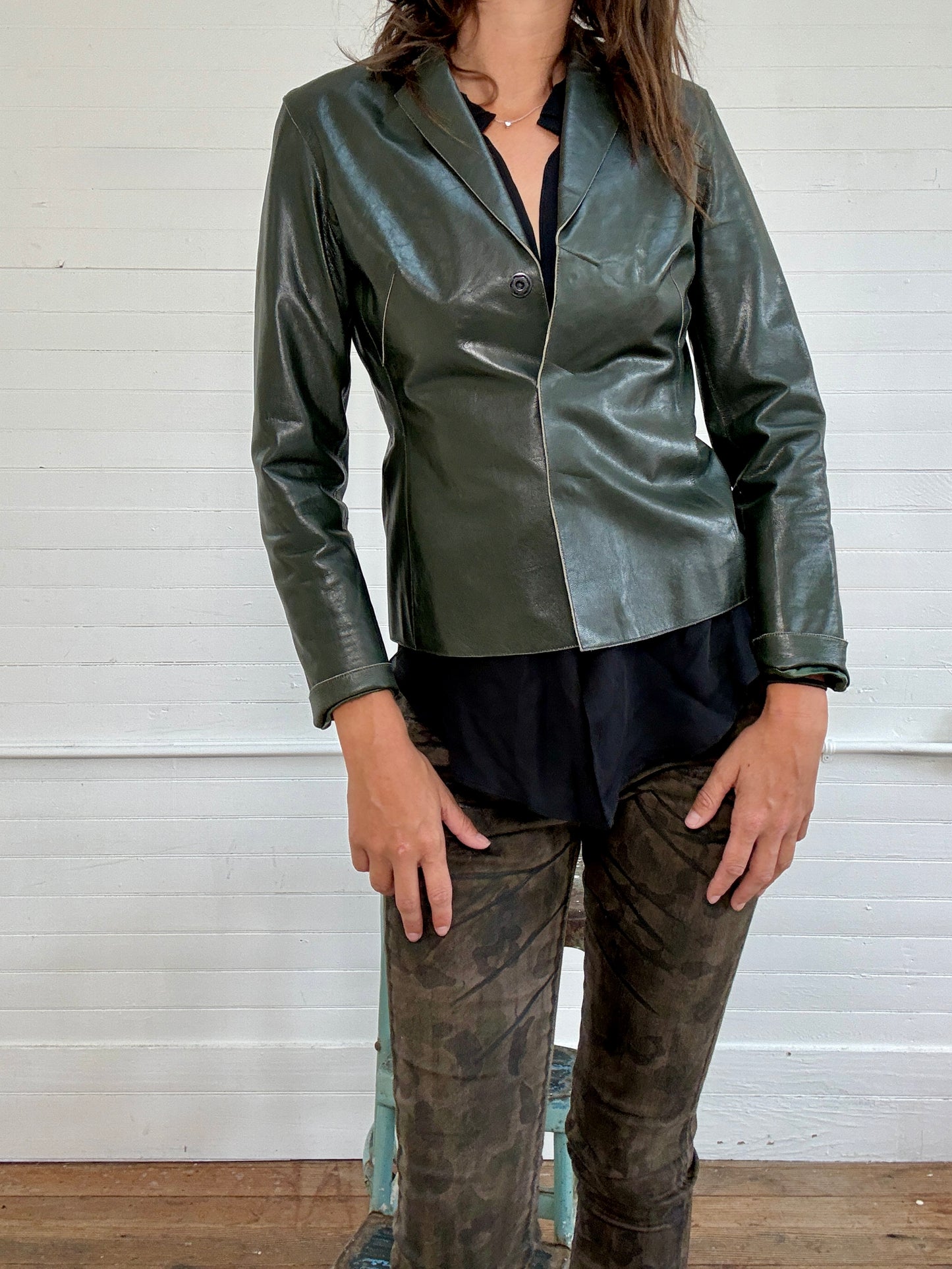 Vintage Green Leather Blazer
