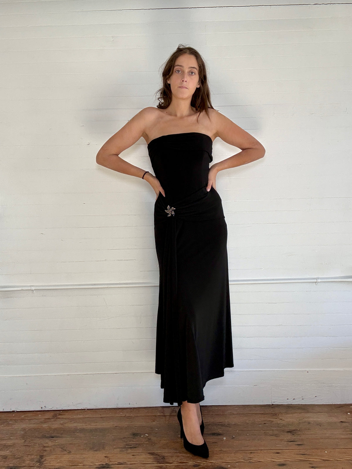 Vintage 1990's Black Midi Strapless Dress