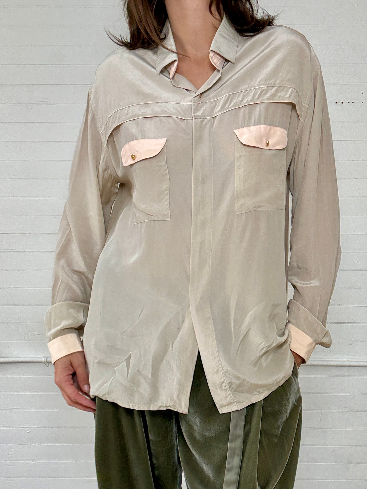 Vintage Gerlin Silk Pink and Beige Blouse