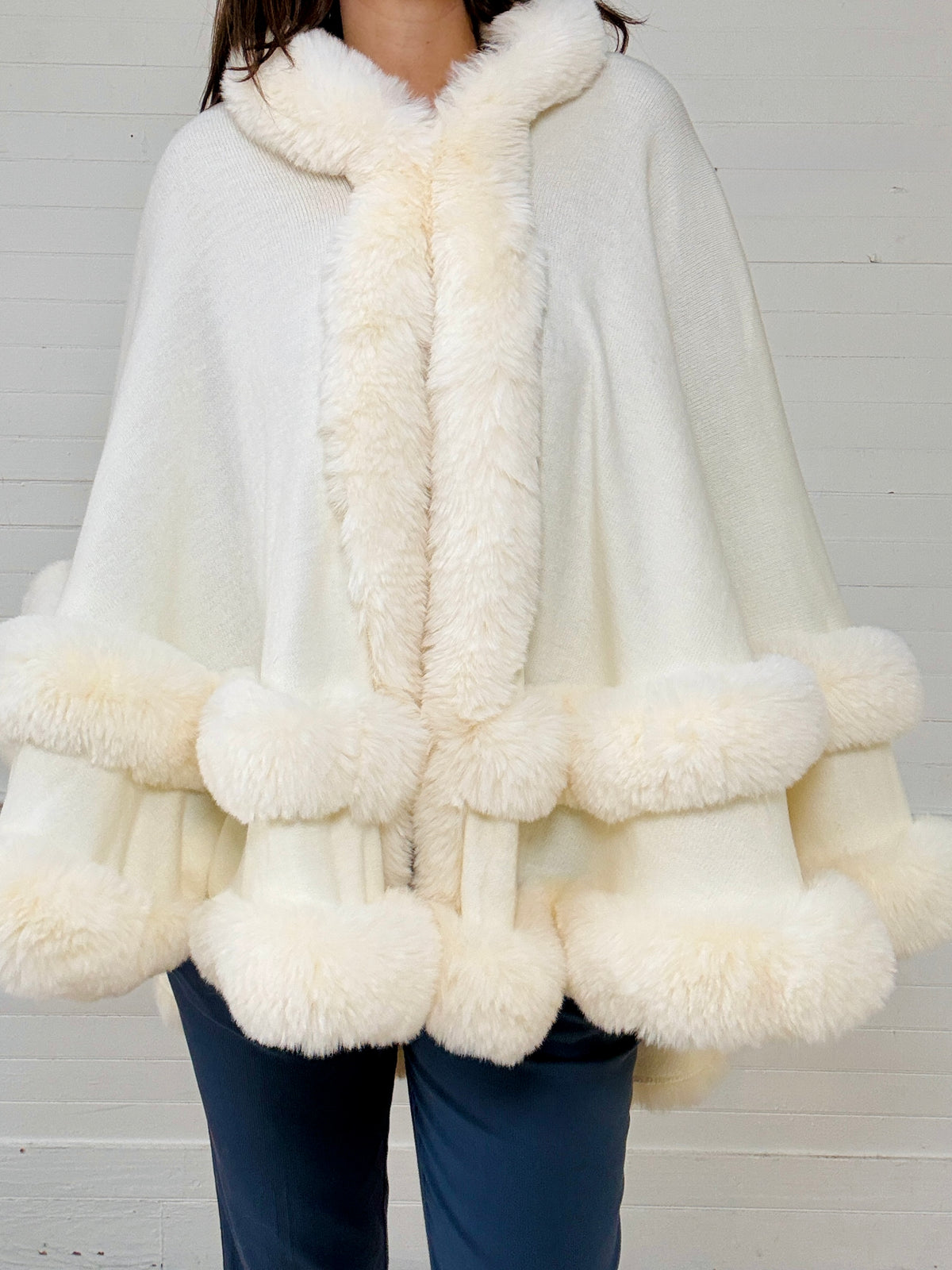 Vintage White Fur Hooded Cape