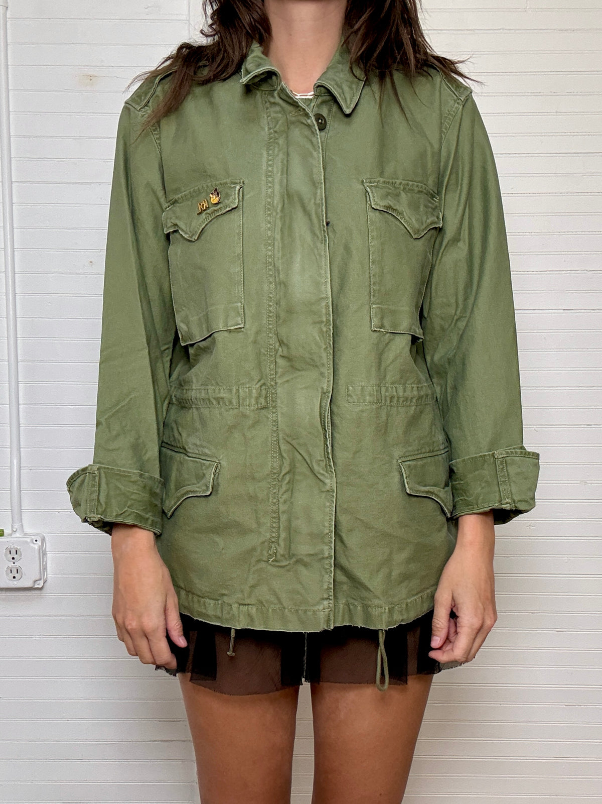 Vintage POLO Ralph Lauren Green Army Jacket with Pins