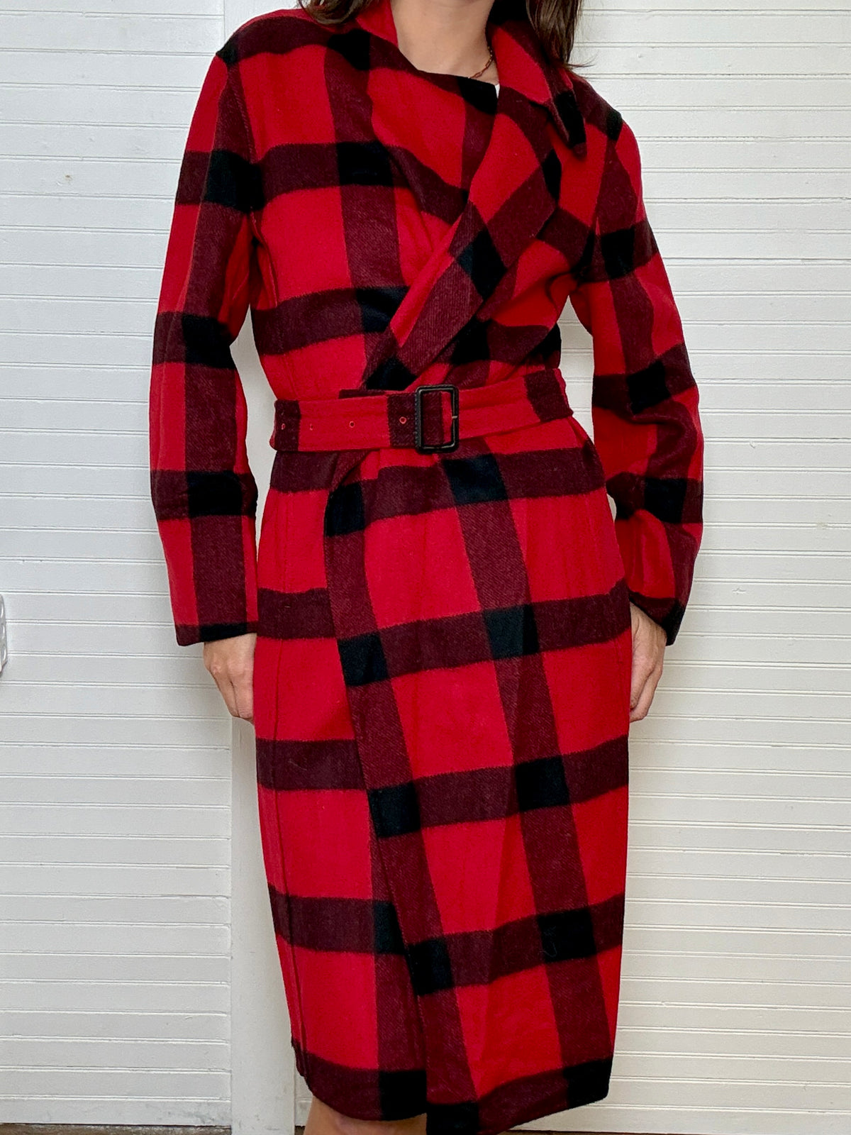 Vintage POLO Ralph Lauren Red and Black Wool Trench Coat