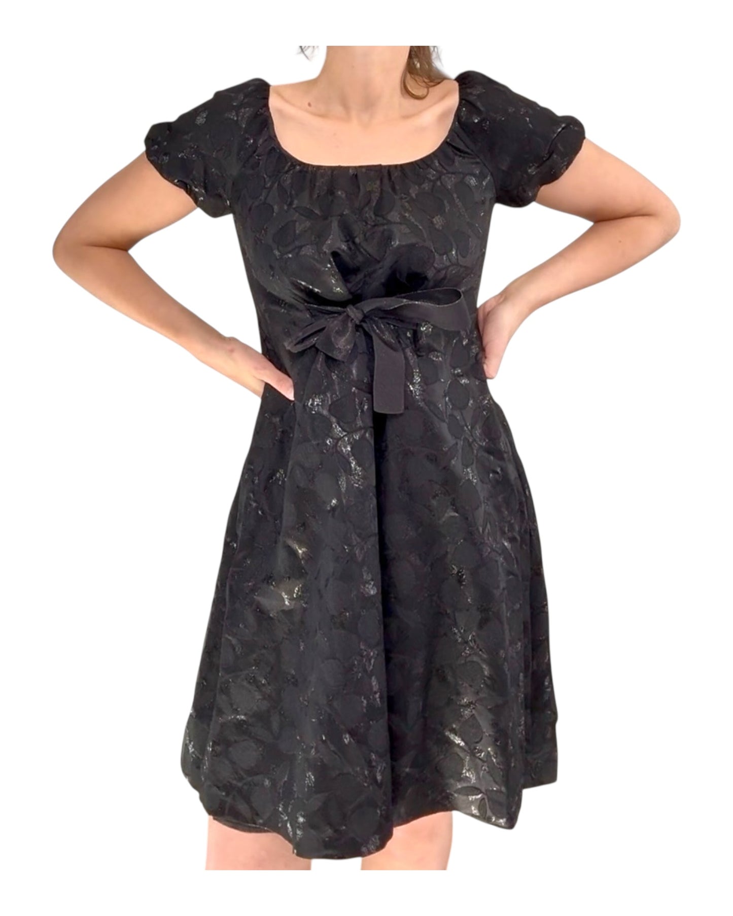 Vintage 2000s Moschino Black Floral Dress with Ribbon