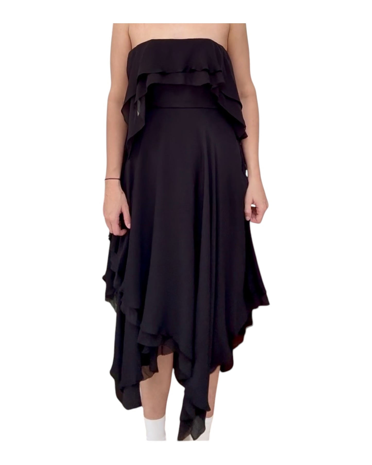 Vintage Halston Black Strapless Handkerchief Dress