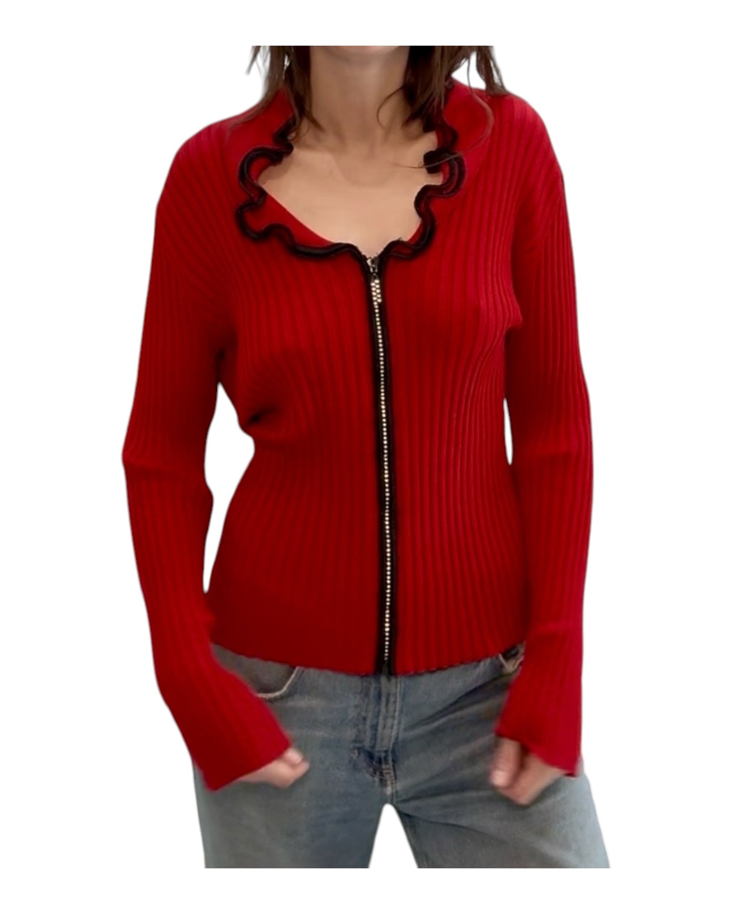 Vintage Y2K Red and Black Zip-Up Top
