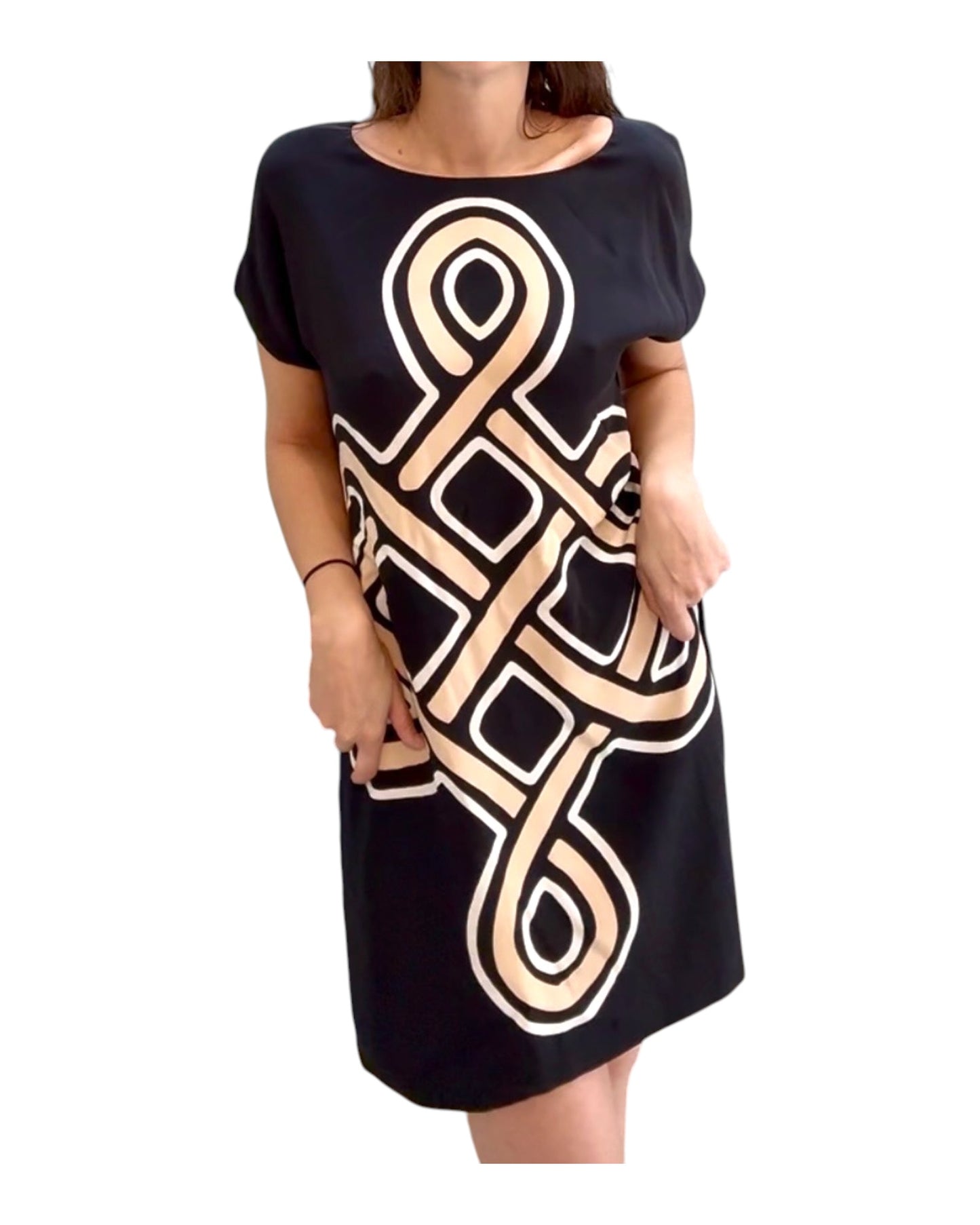 Pre-Loved Diane Von Furstenberg Graphic Print Black Dress