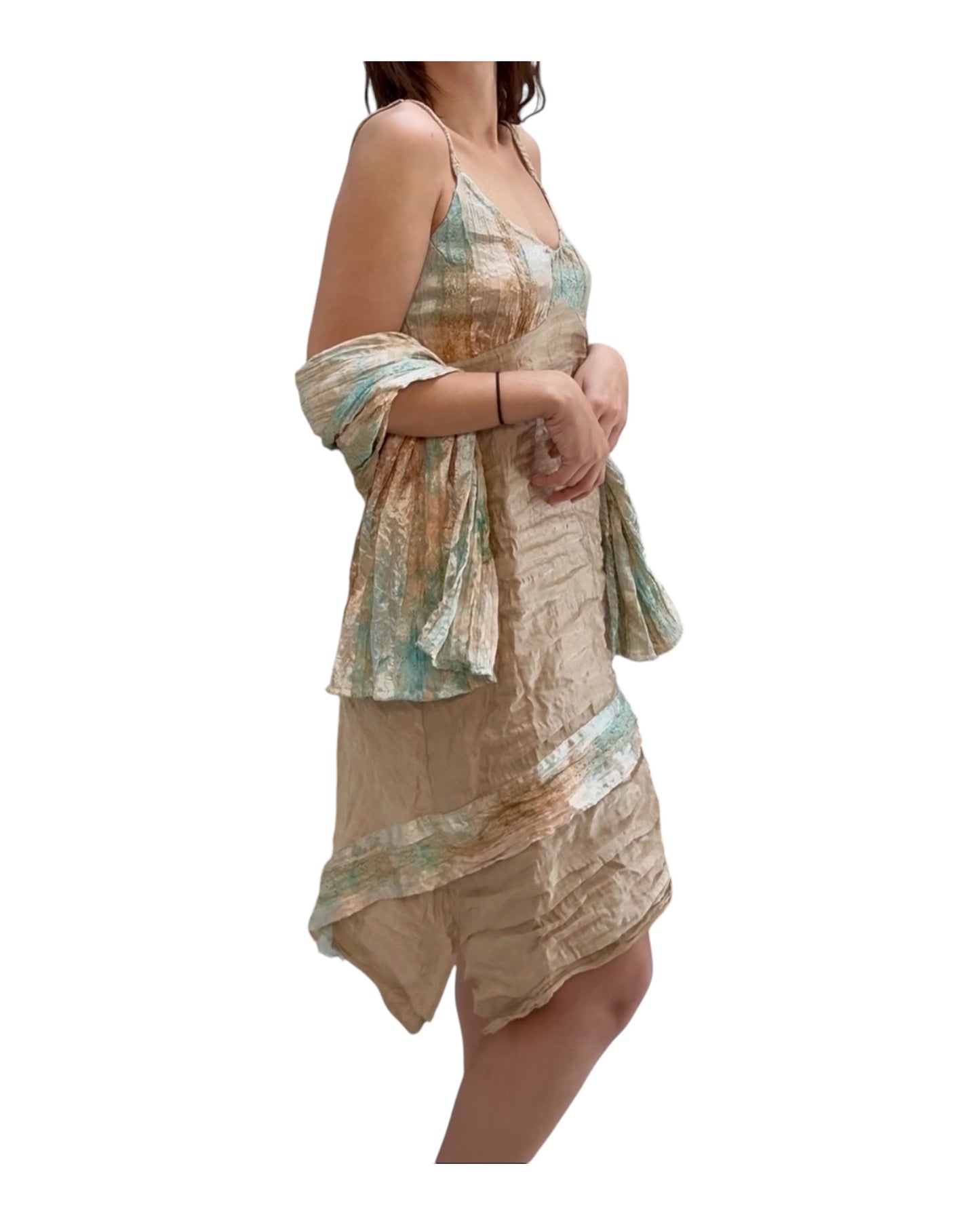 Vintage Accostages Paris Blue and Gold Dress with Shawl