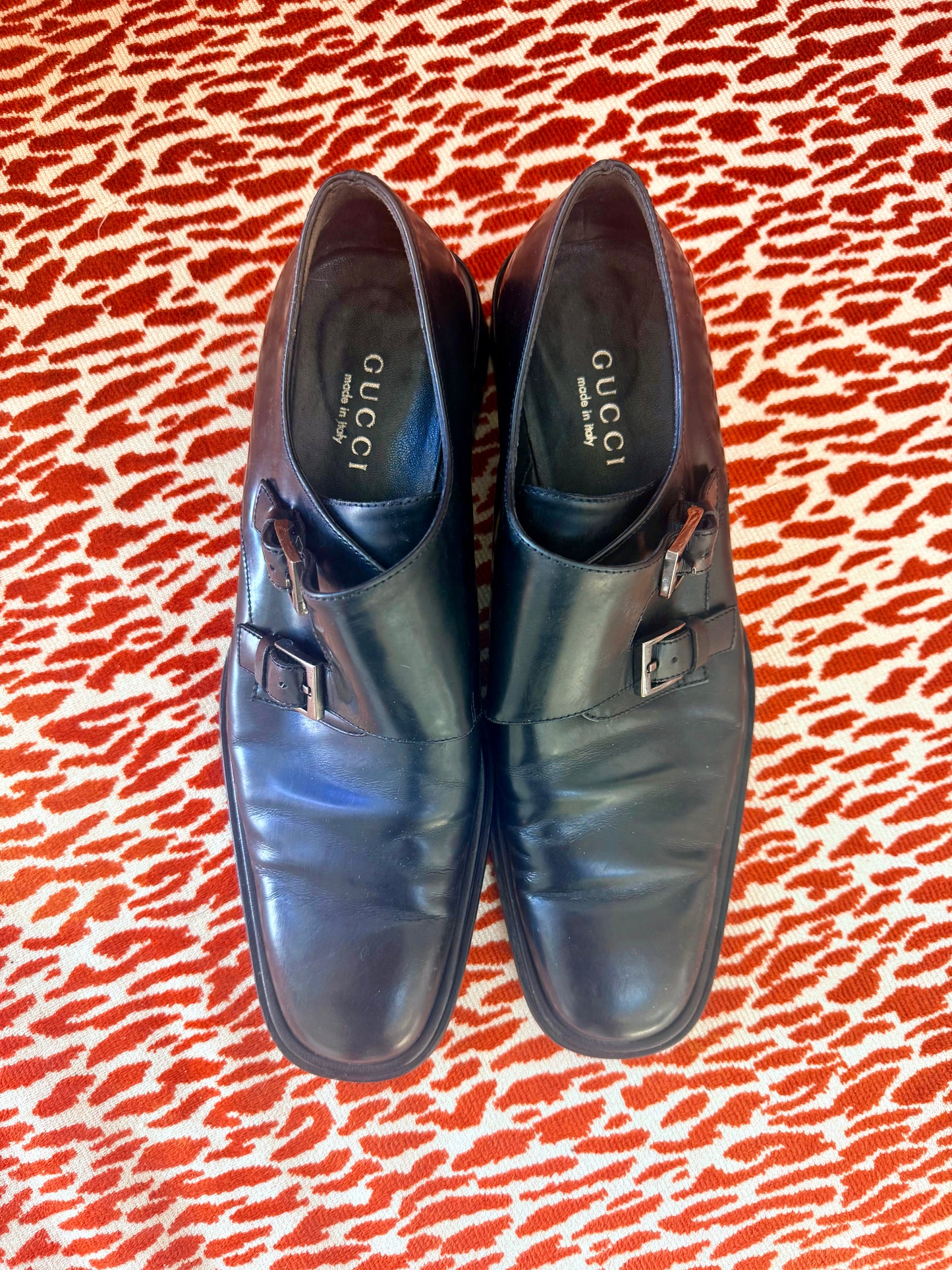 Vintage Gucci Black Double Monk Strap Shoes