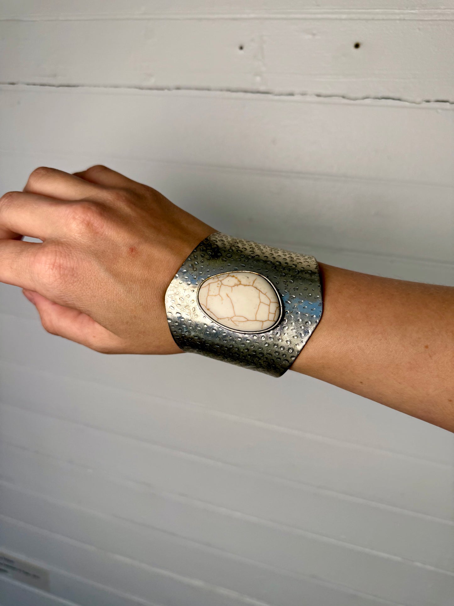 Vintage Silver and White Stone Cuff Bracelet