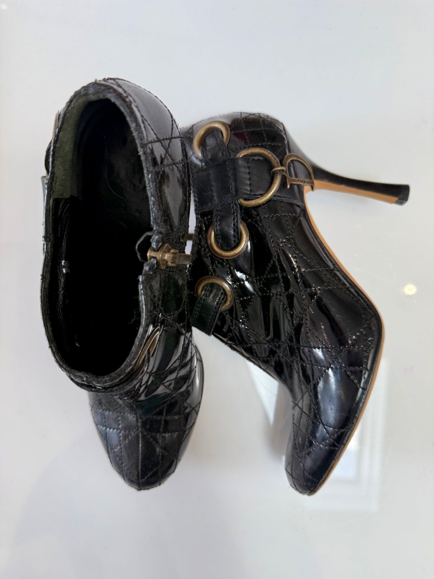 Vintage Dior Black Bootie Heels with Charm