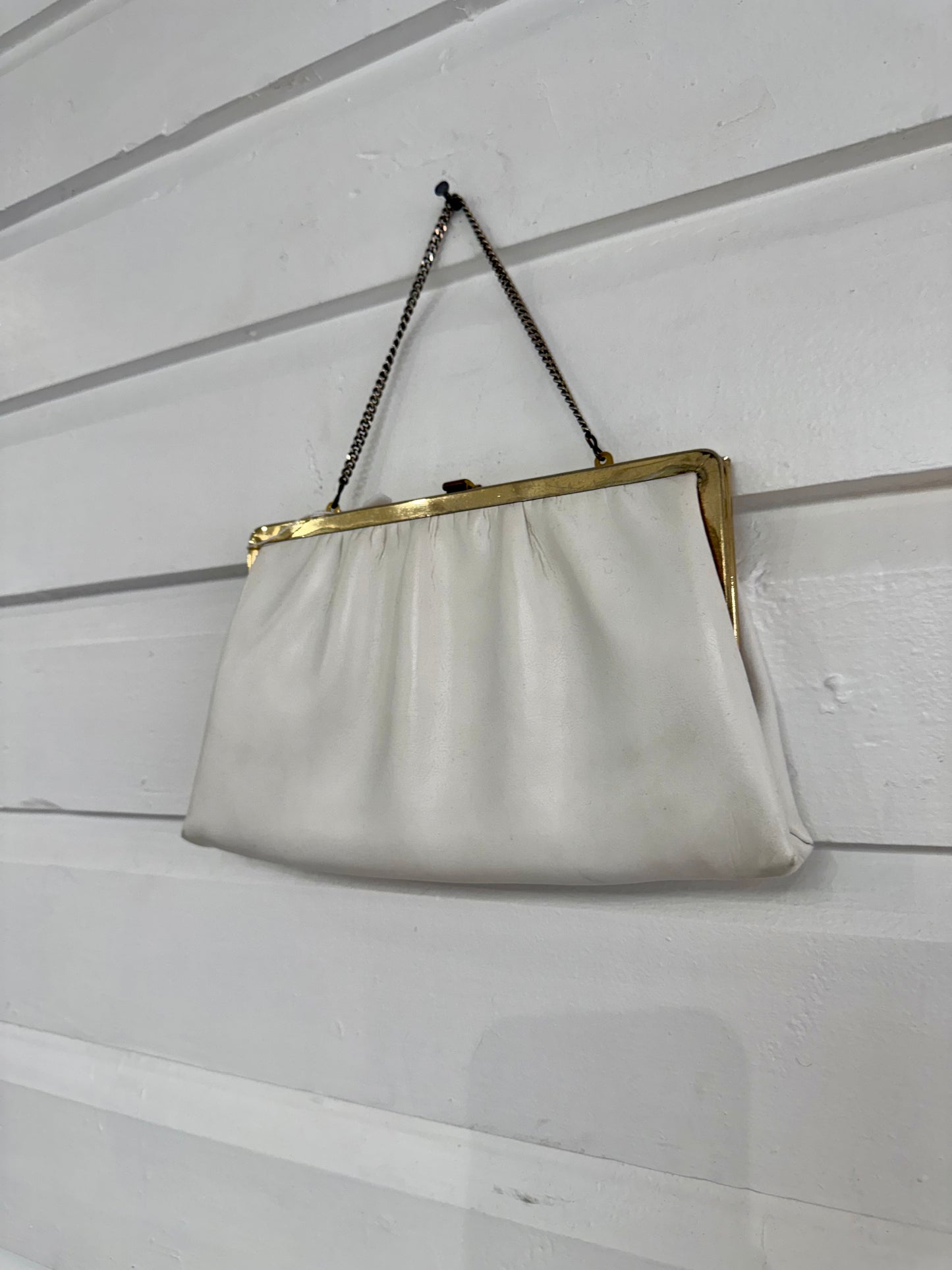 Vintage White and Gold Clasp Bag