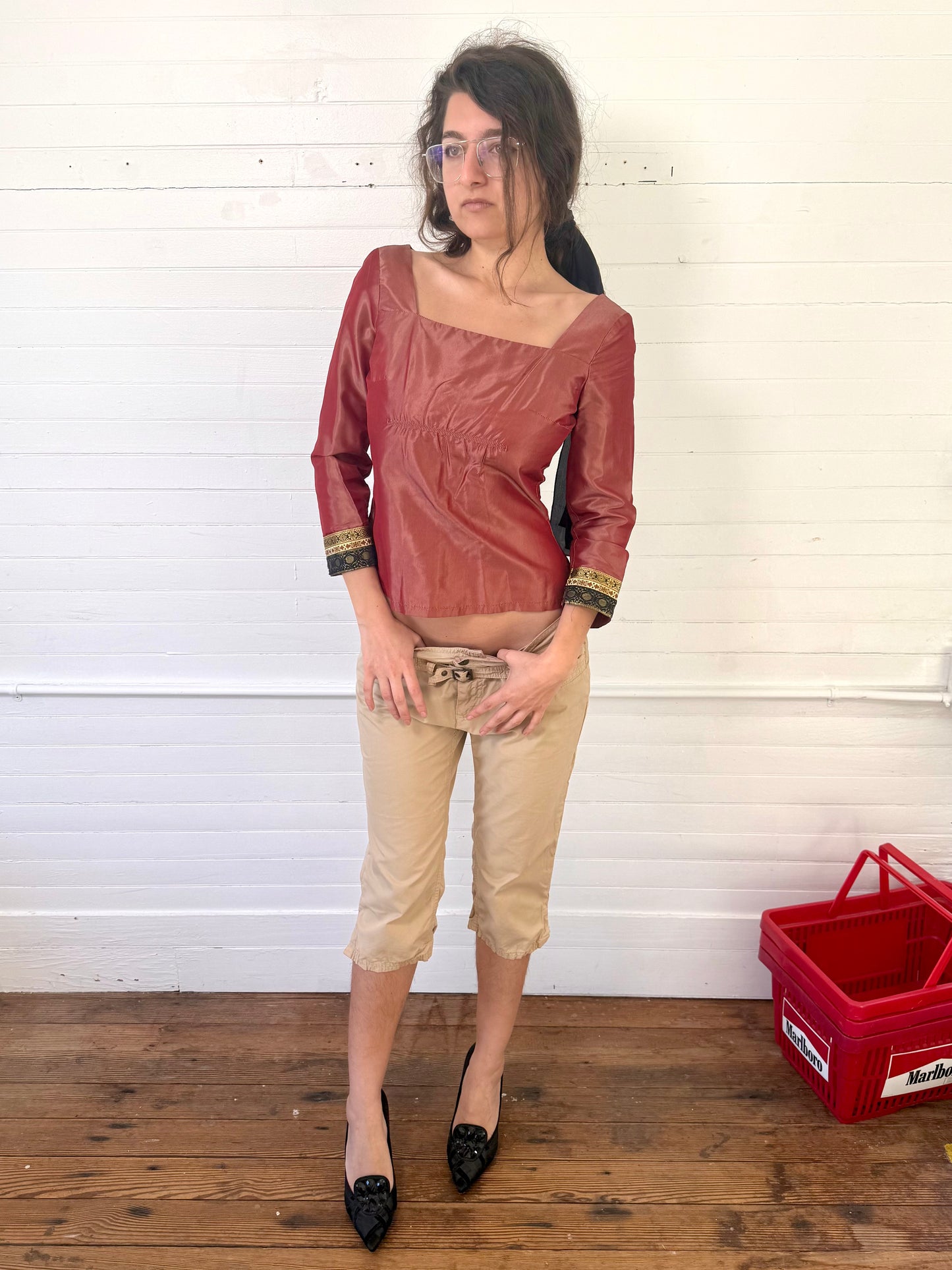 Vintage Iridescent Red Silk Blouse