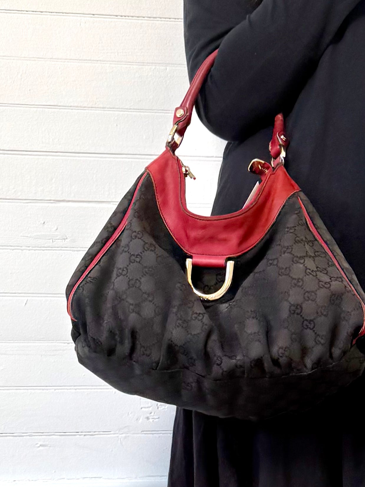 Vintage Gucci Red and Black Logo Abbey Tote Bag