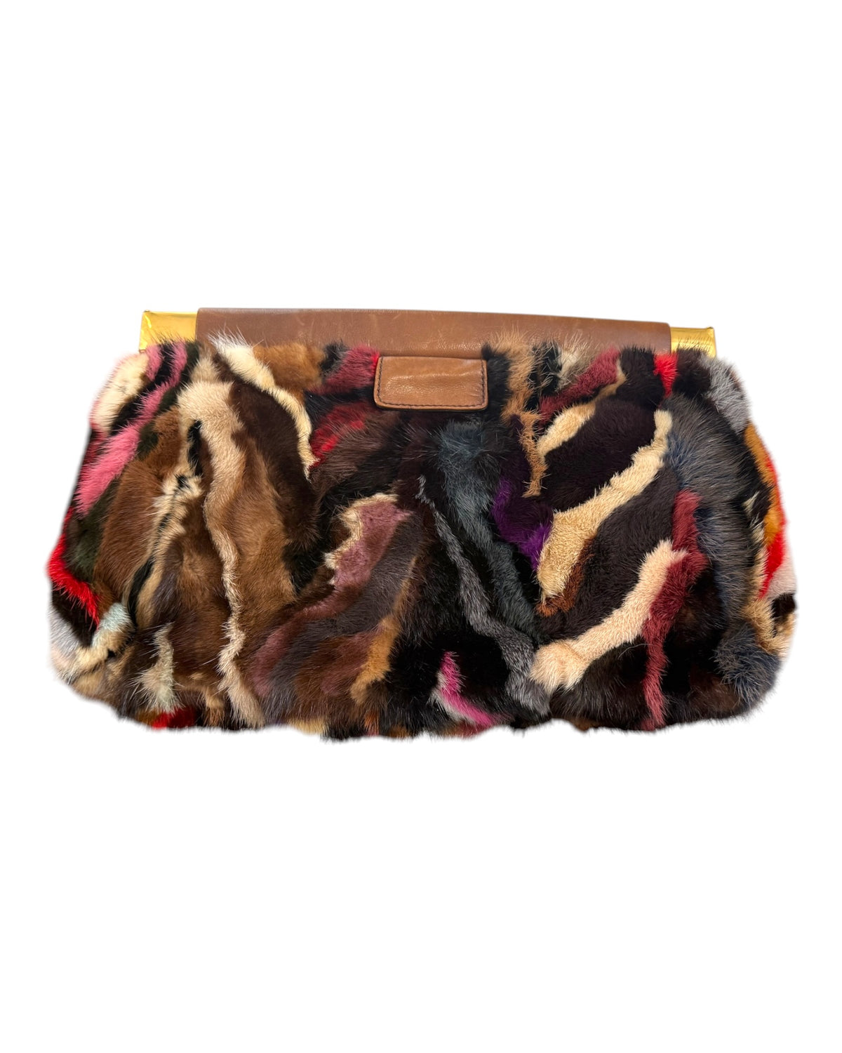 RARE Pre-Loved 2010 Miu Miu Rainbow Mink Clutch