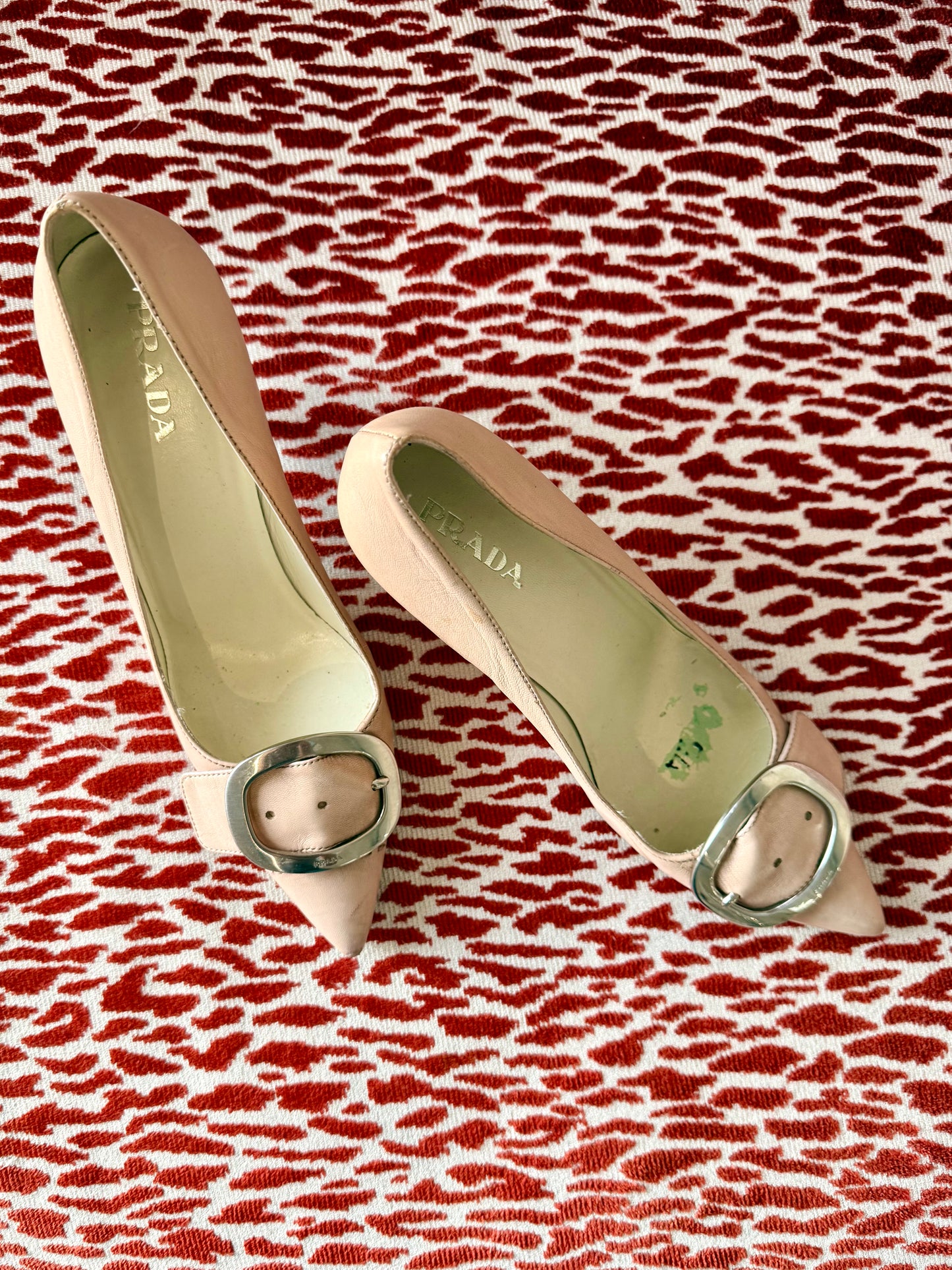 Vintage Prada Blush Pink Pumps with Logo Buckle