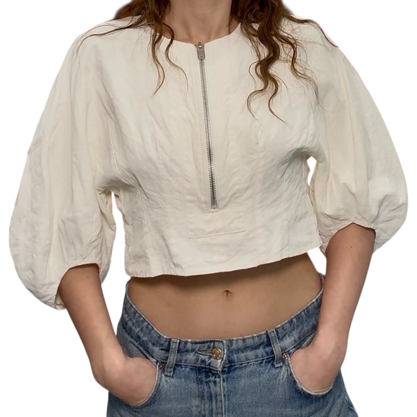 Vintage Céline Linen Cropped Ecru Blouse