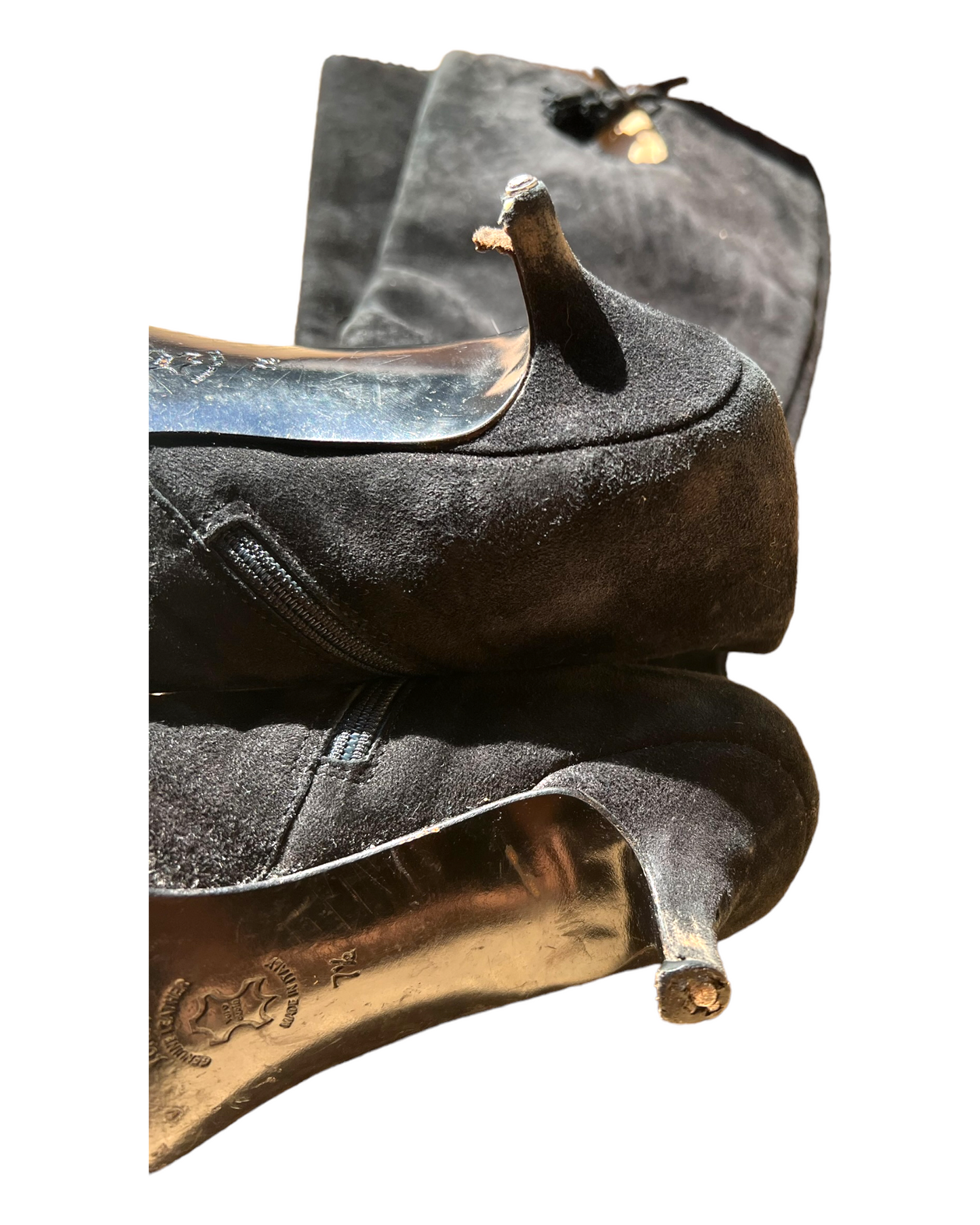 Vintage Suede Black Knee-High Kitten Heel Boots