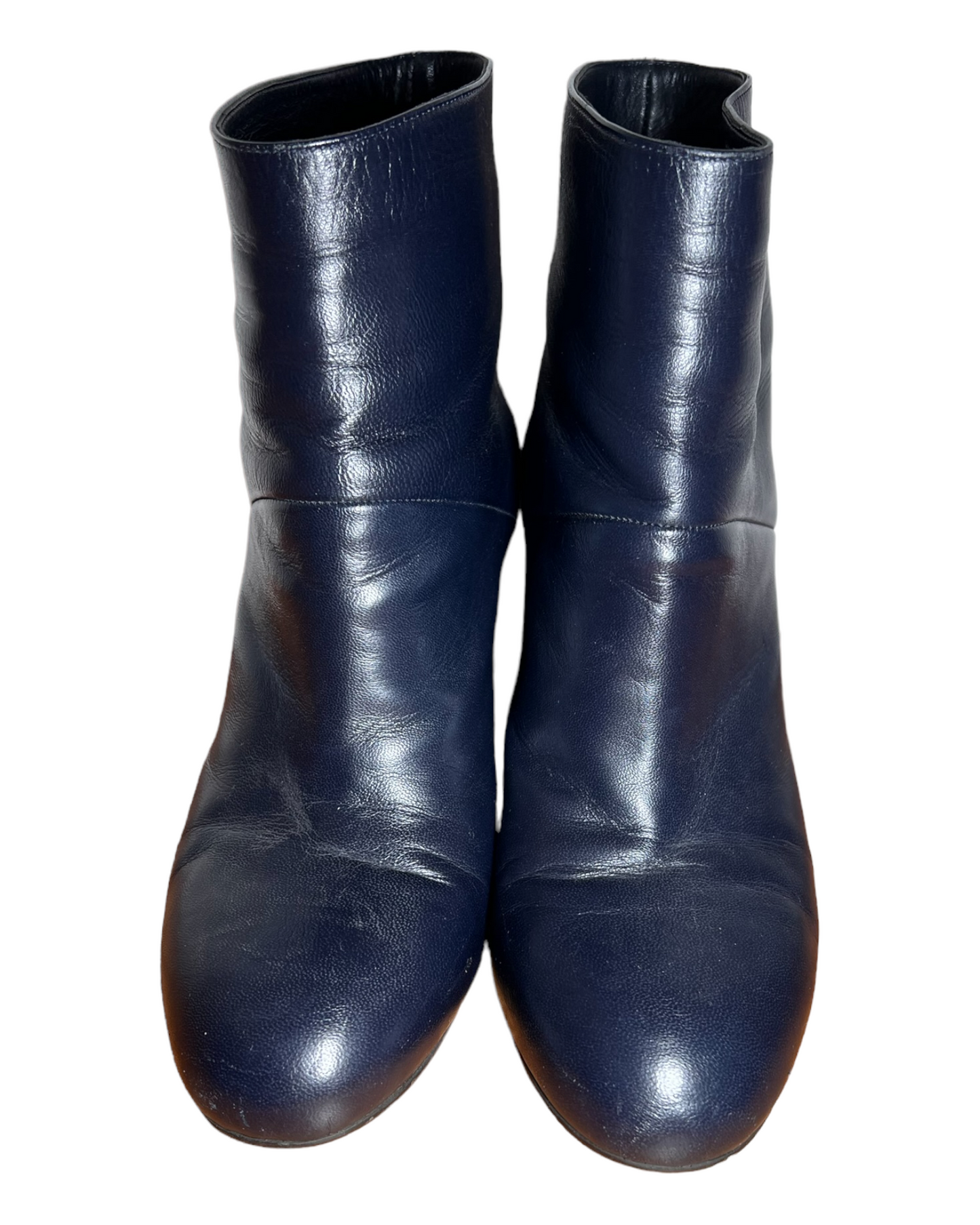 Pre-Loved Marni Navy Blue Leather Heeled Booties