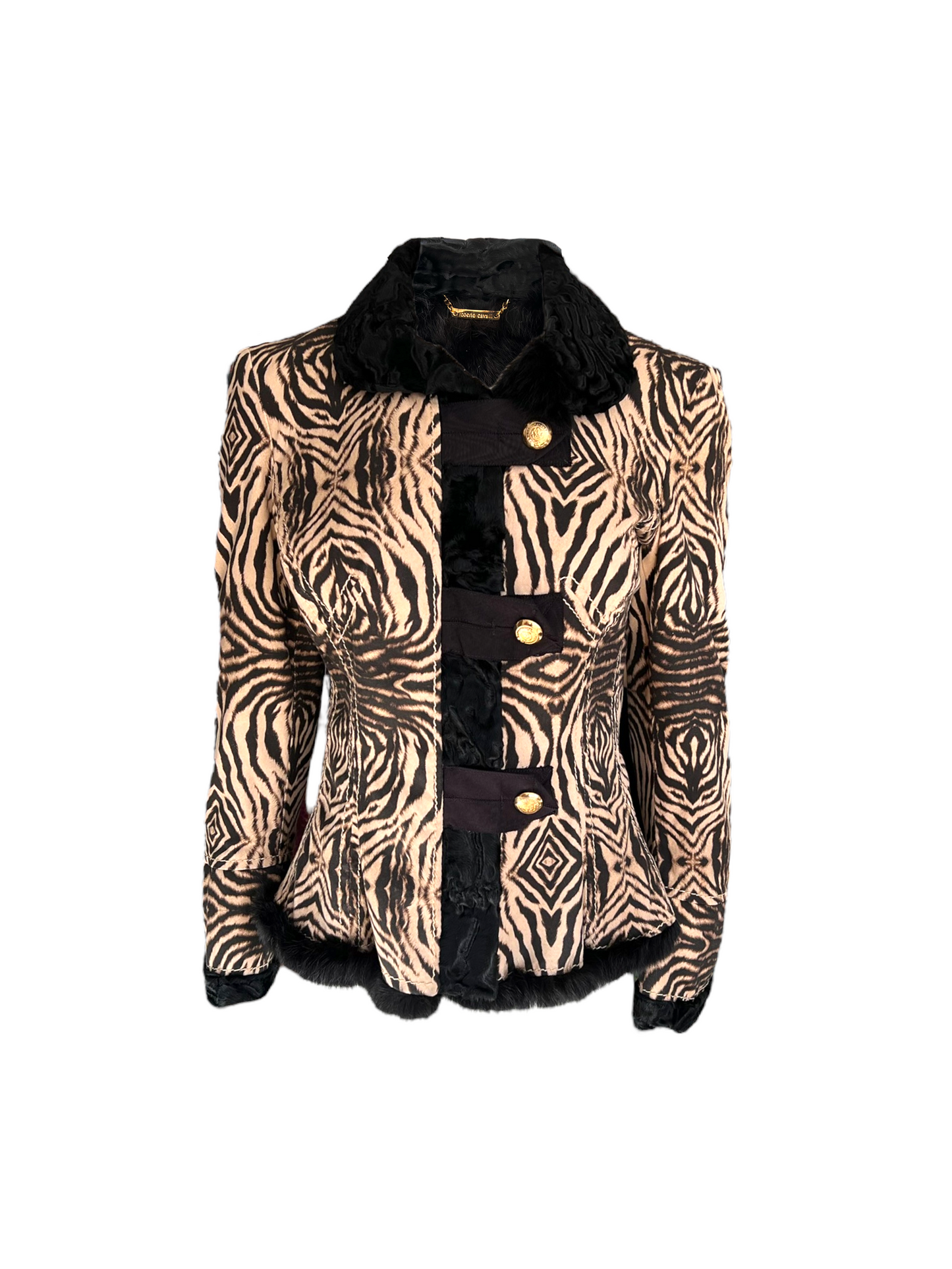 Vintage 2006 Roberto Cavalli Zebra Print and Fur Coat