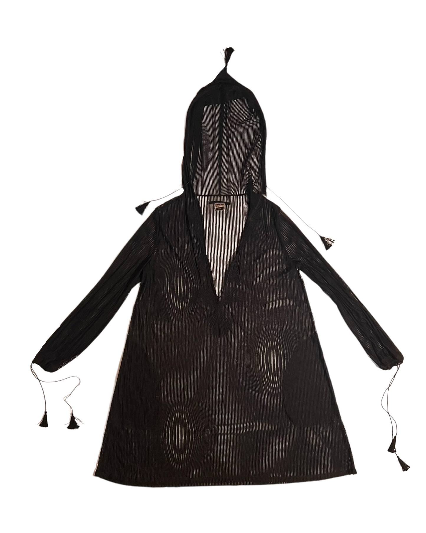 Vintage Jean Paul Gaultier Black Sheer Hooded Cover-Up with tassels