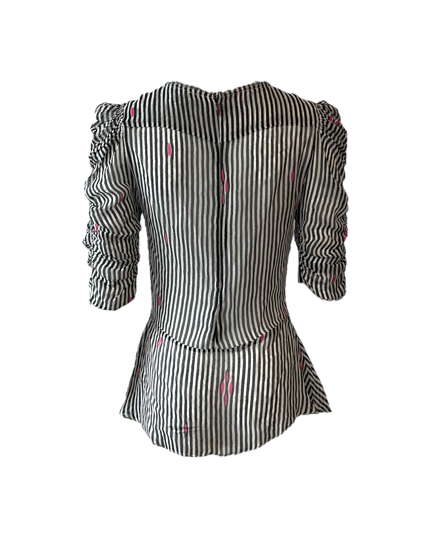 Vintage Isabel Marant Black, White and Pink Sheer Striped Peplum Top