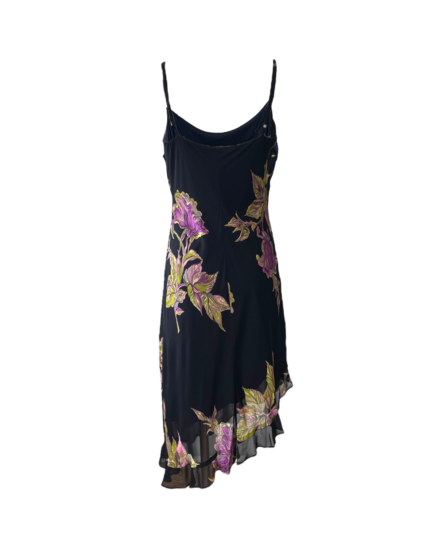 Vintage 1990's Betsey Johnson Asymmetrical Black Floral Dress