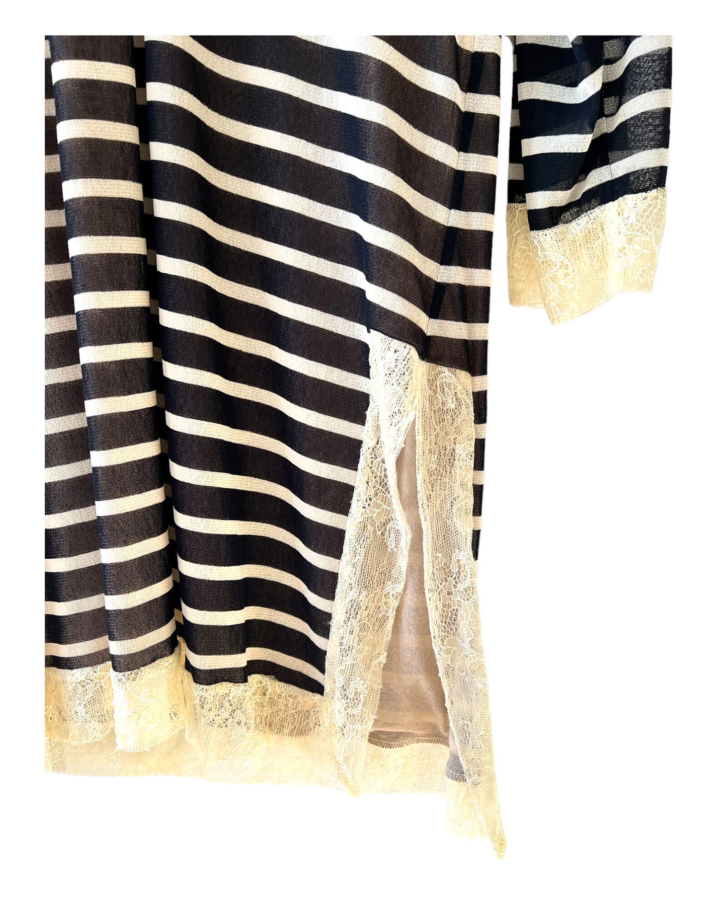 Vintage Jean Paul Gaultier Black and Beige Striped Lace Cover-Up