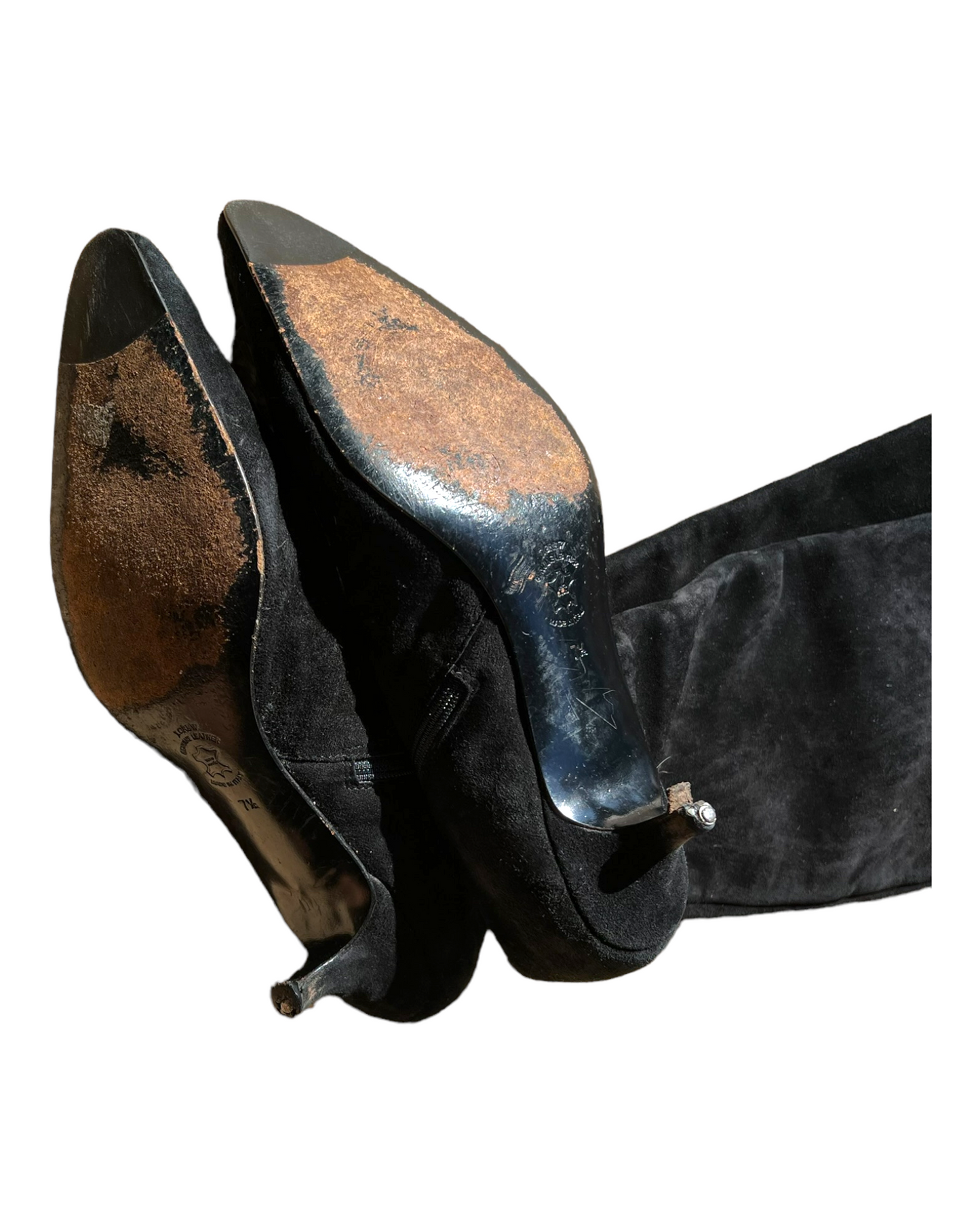Vintage Suede Black Knee-High Kitten Heel Boots