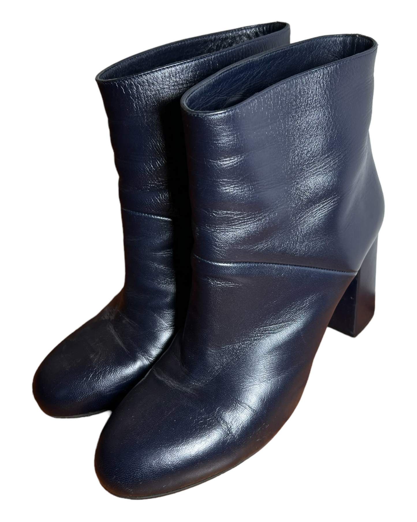 Pre-Loved Marni Navy Blue Leather Heeled Booties