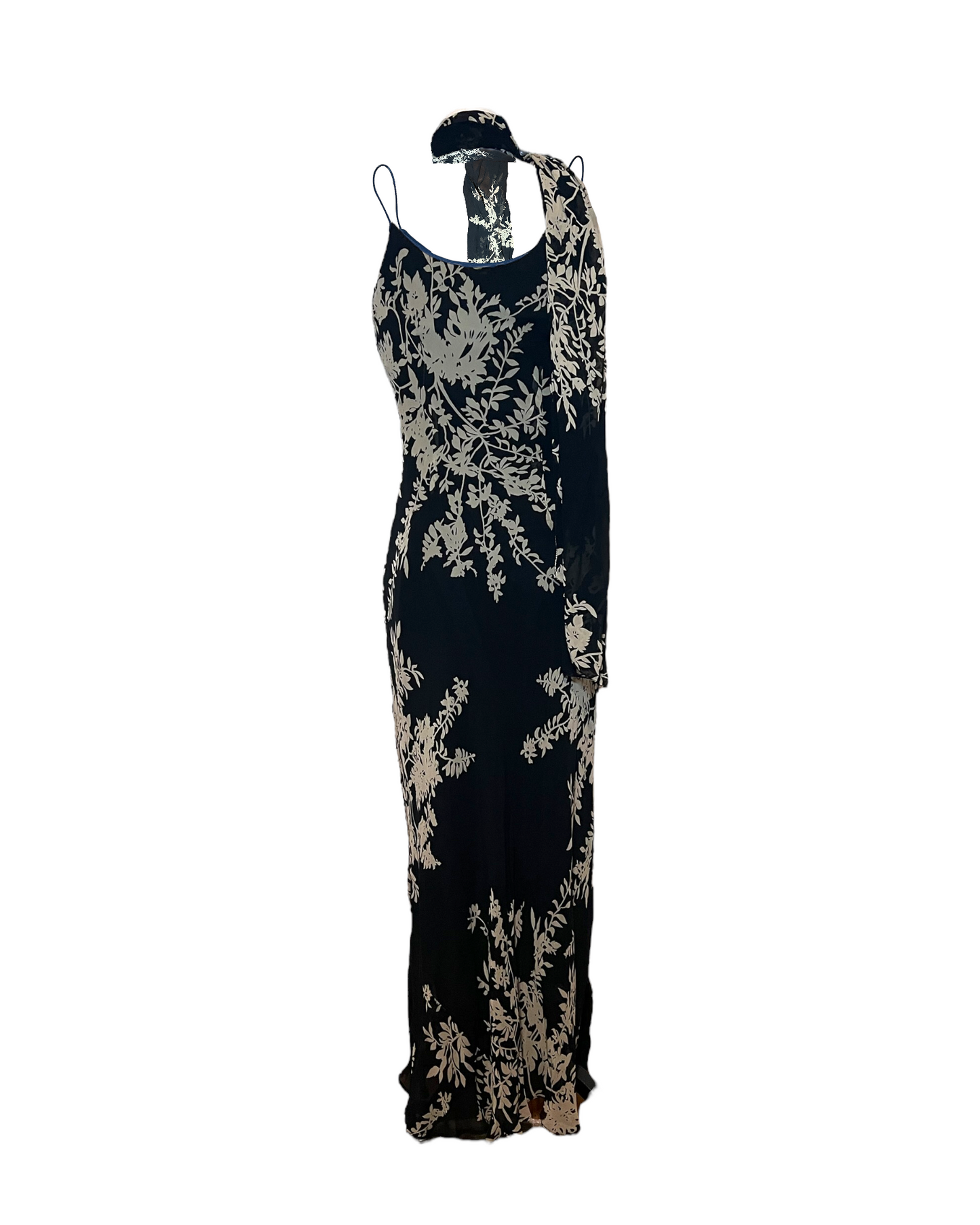 Vintage 1990's Floral Slip Dress with Matching Scarf