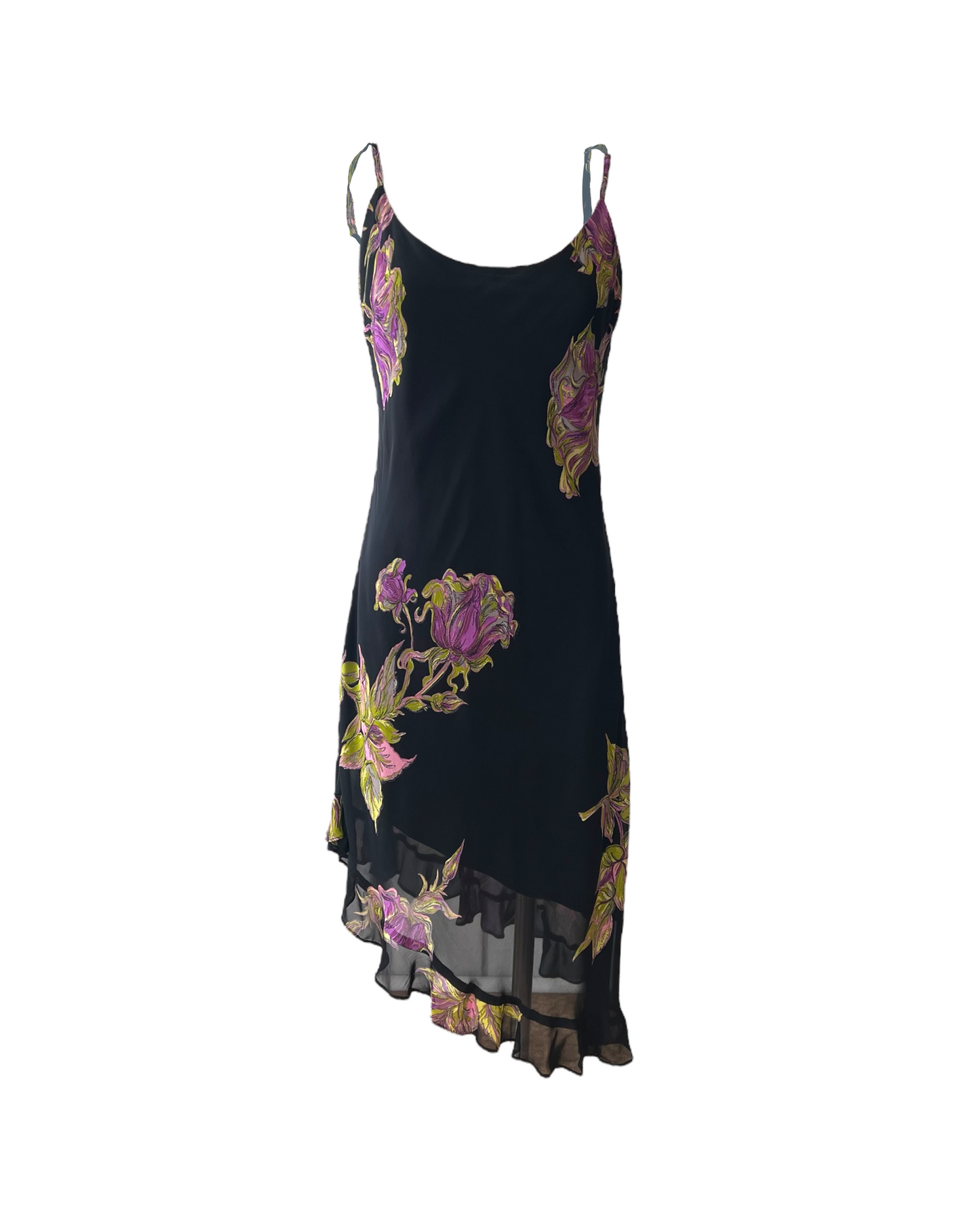 Vintage 1990's Betsey Johnson Asymmetrical Black Floral Dress