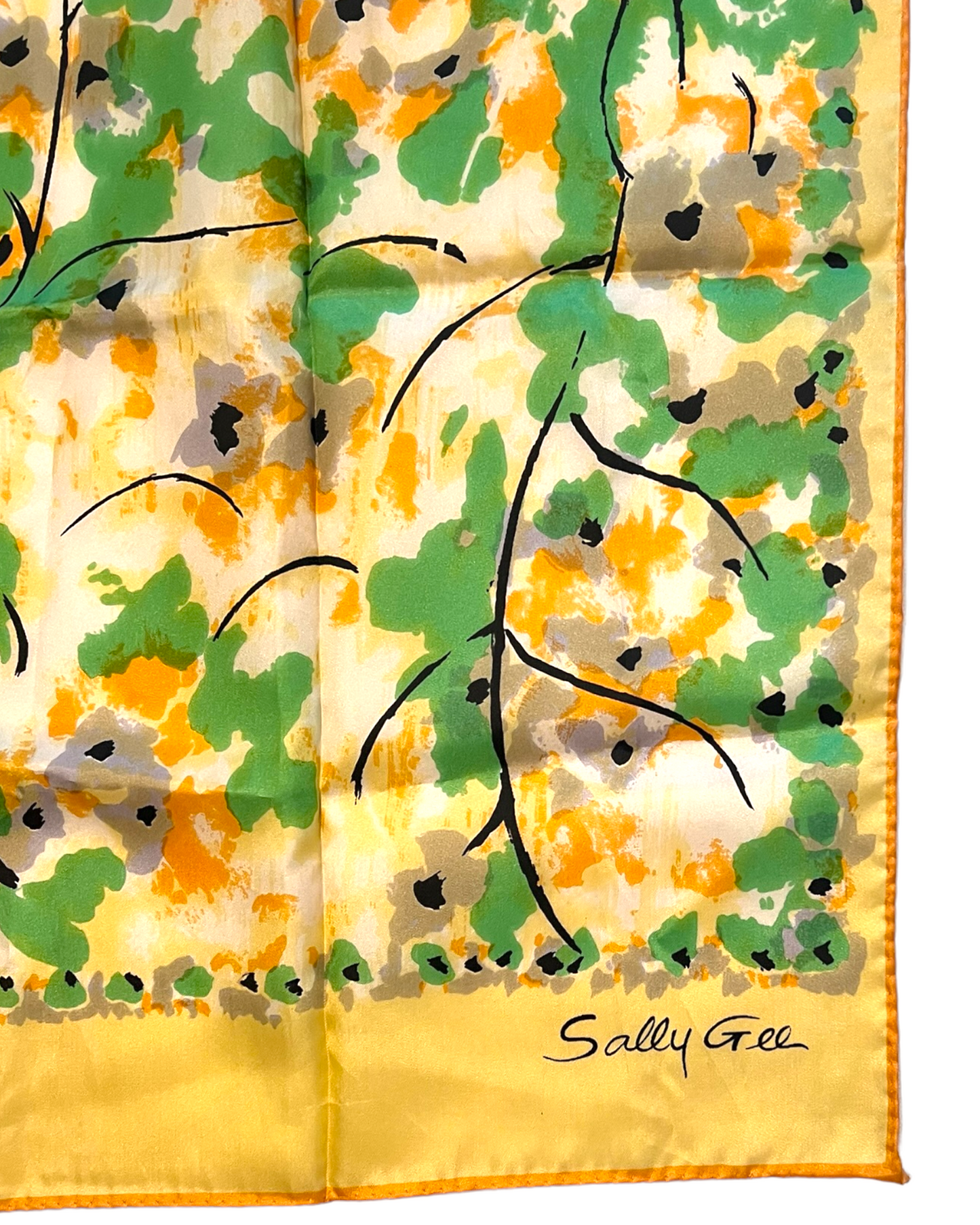 Vintage Sally Gee Yellow and Green Floral Scarf