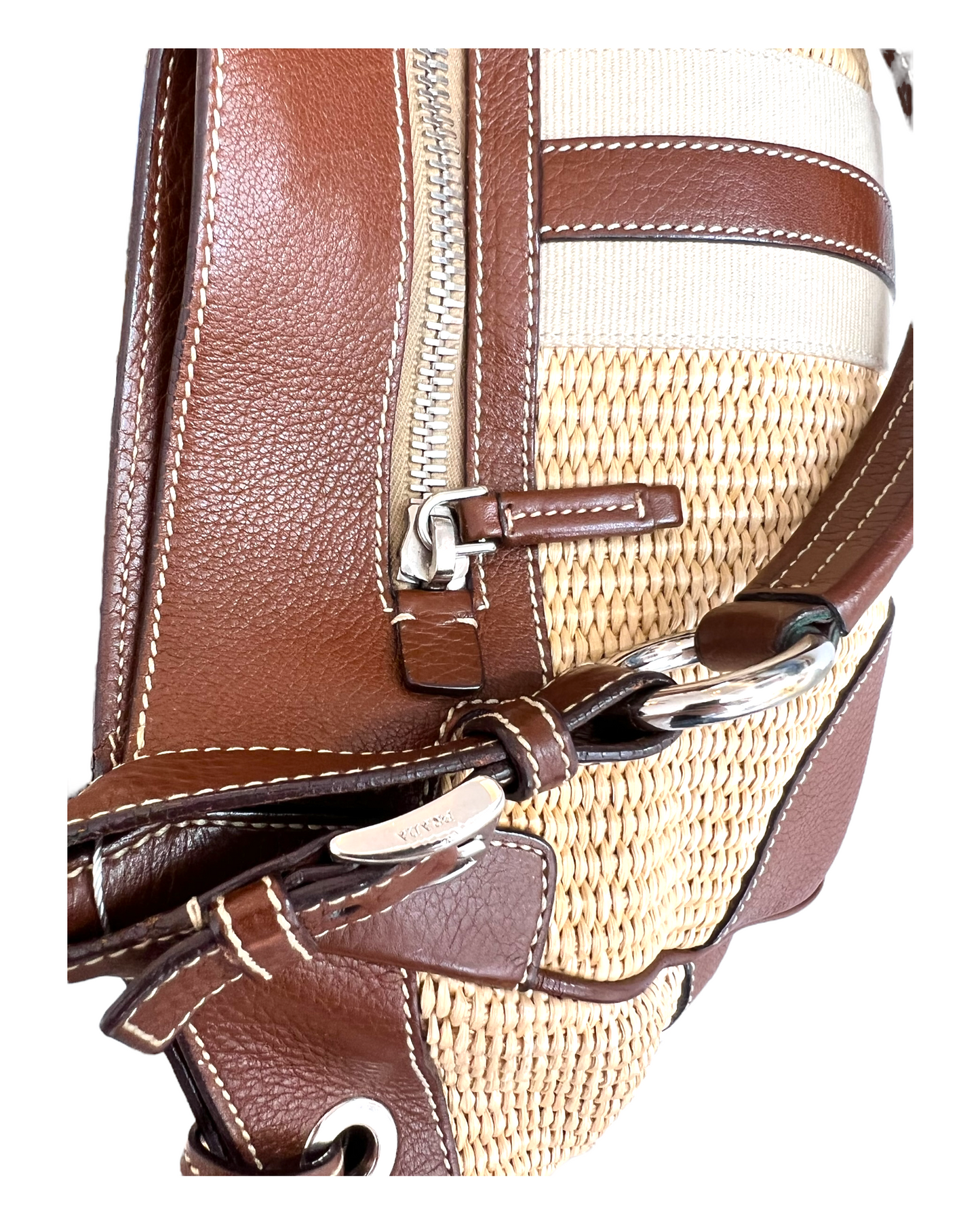 Vintage 2005 Prada Raffia and Leather Shoulder Bag