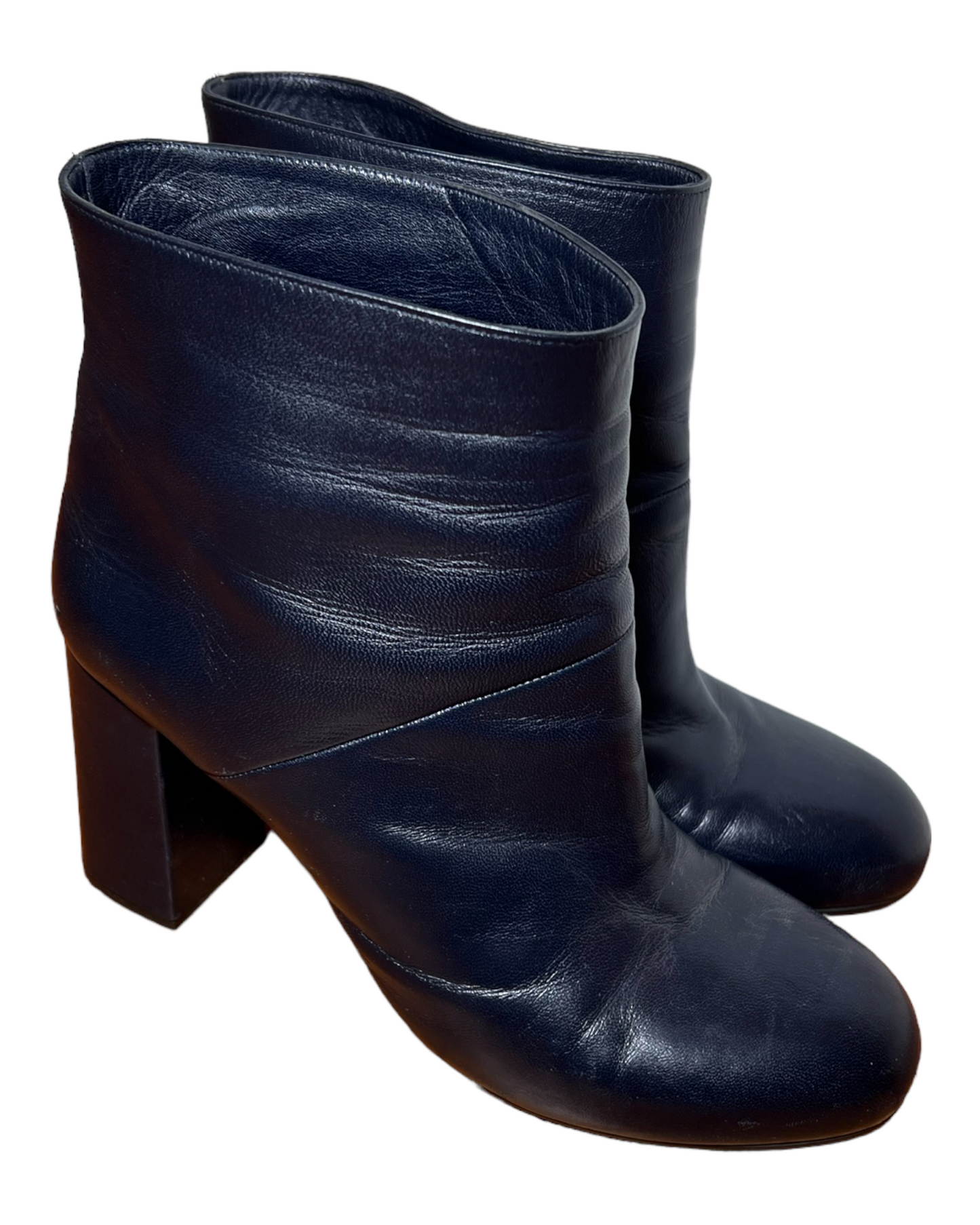 Pre-Loved Marni Navy Blue Leather Heeled Booties