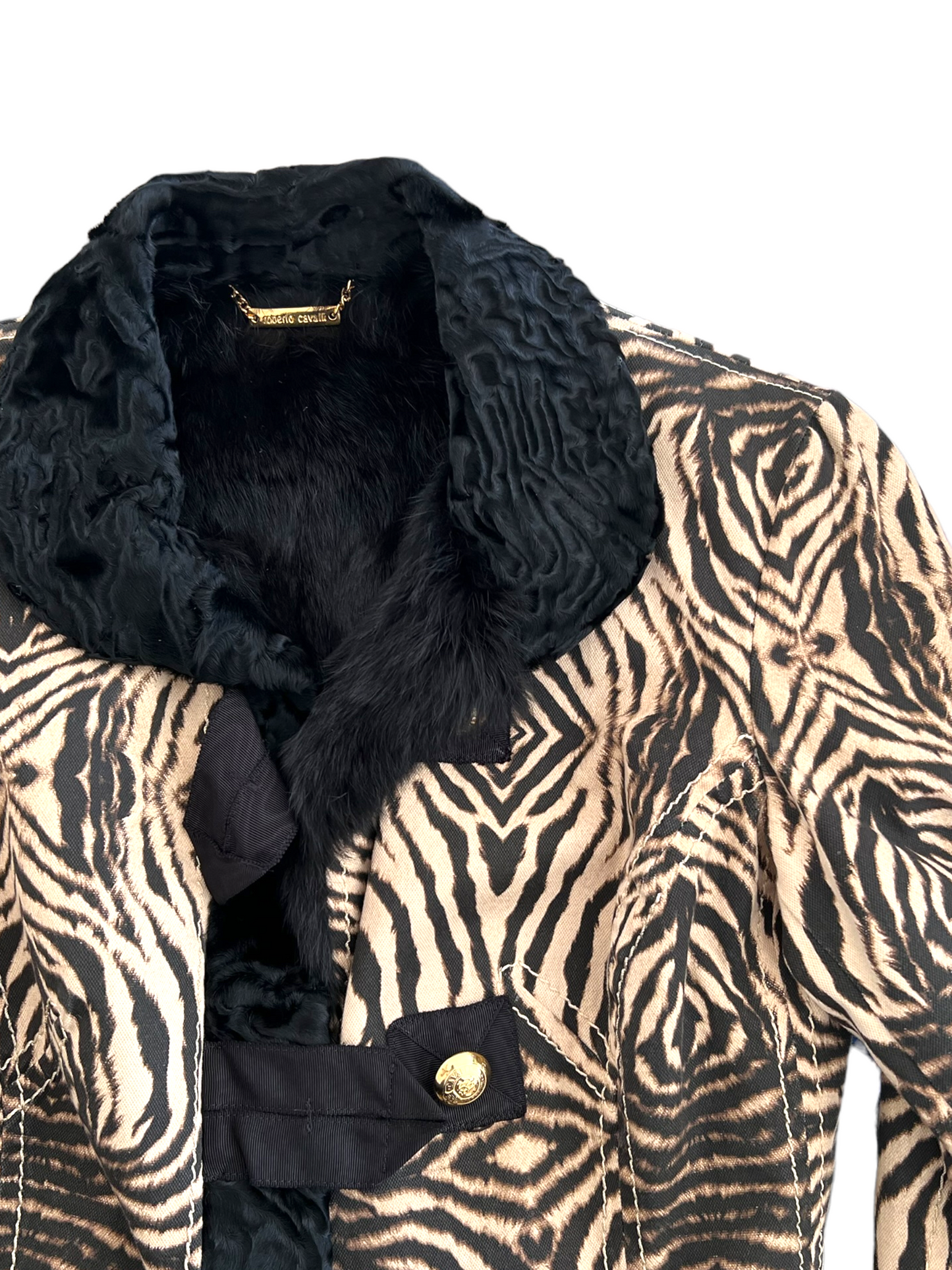 Vintage 2006 Roberto Cavalli Zebra Print and Fur Coat