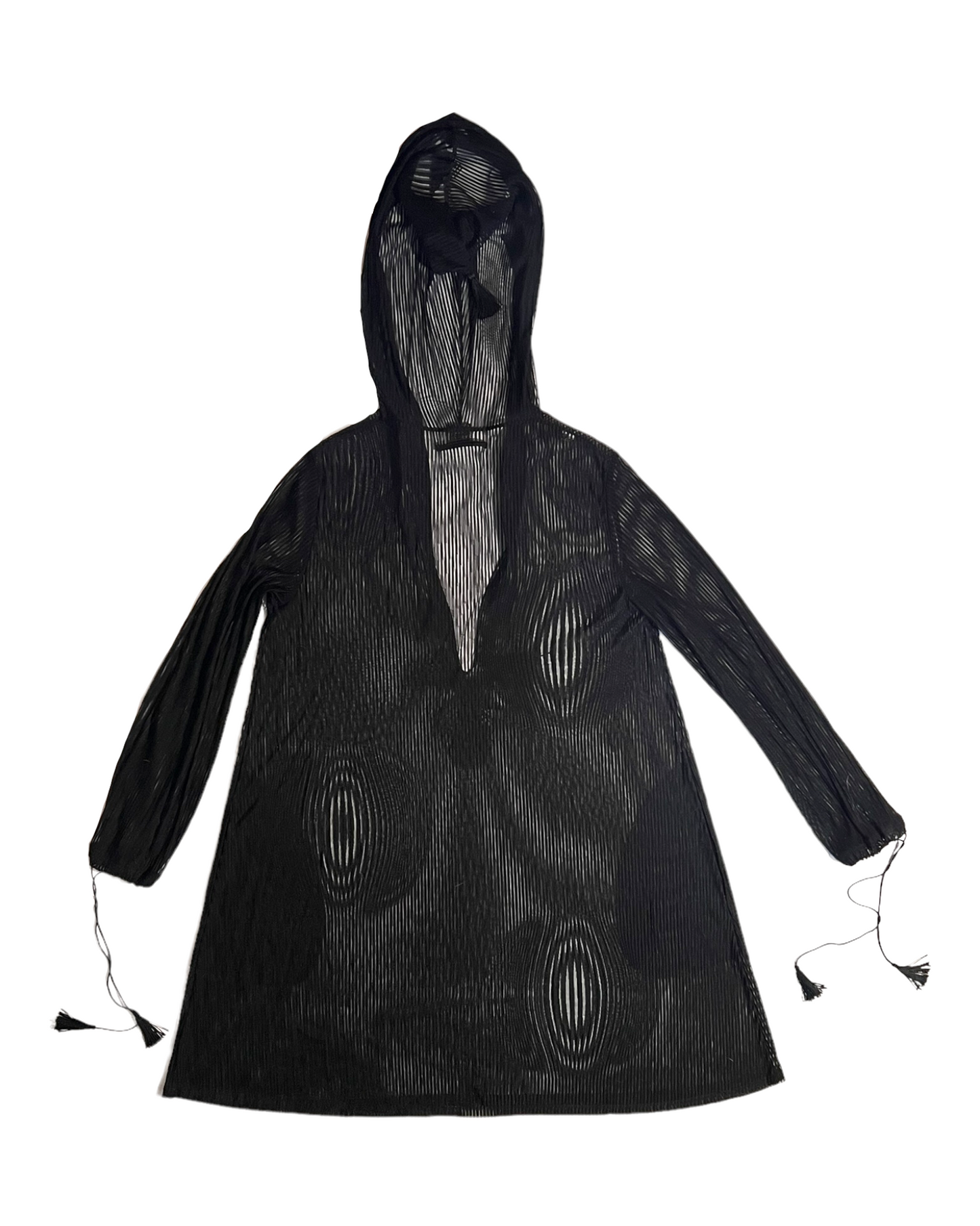 Vintage Jean Paul Gaultier Black Sheer Hooded Cover-Up with tassels