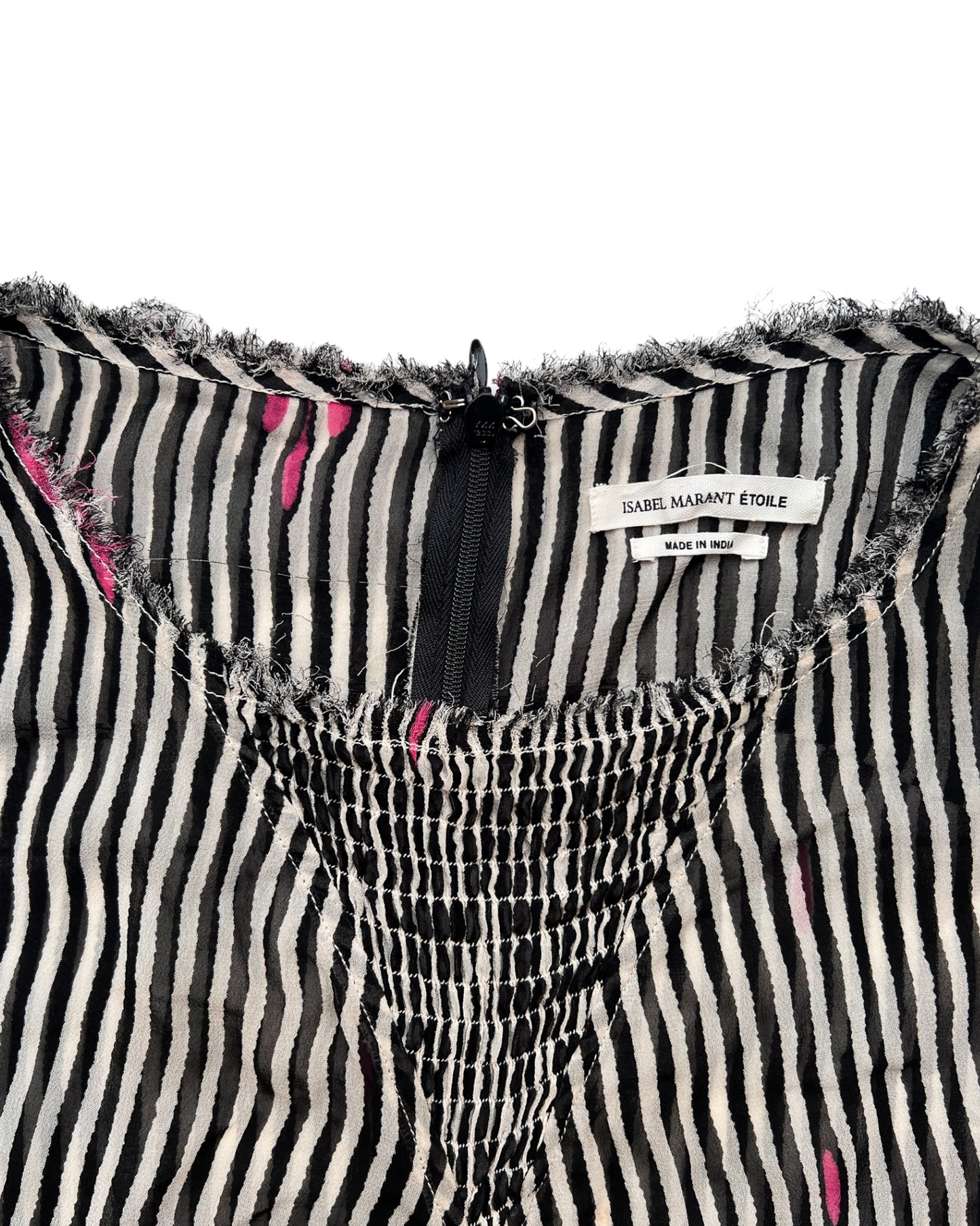 Vintage Isabel Marant Black, White and Pink Sheer Striped Top. Image depicts brand tag.