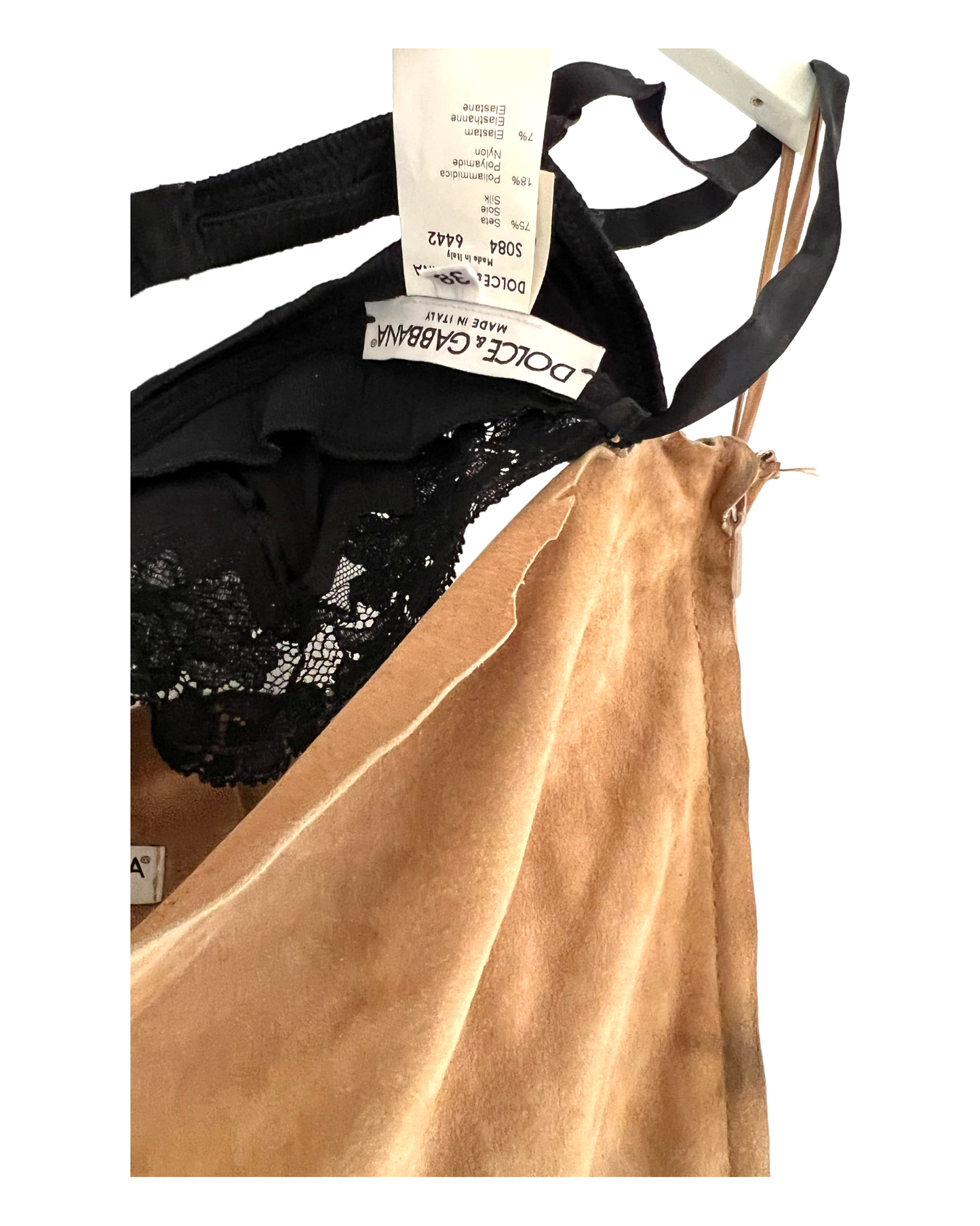 RARE Vintage 1990's Dolce & Gabbana Suede Dress with Black Lace Bra Insert
