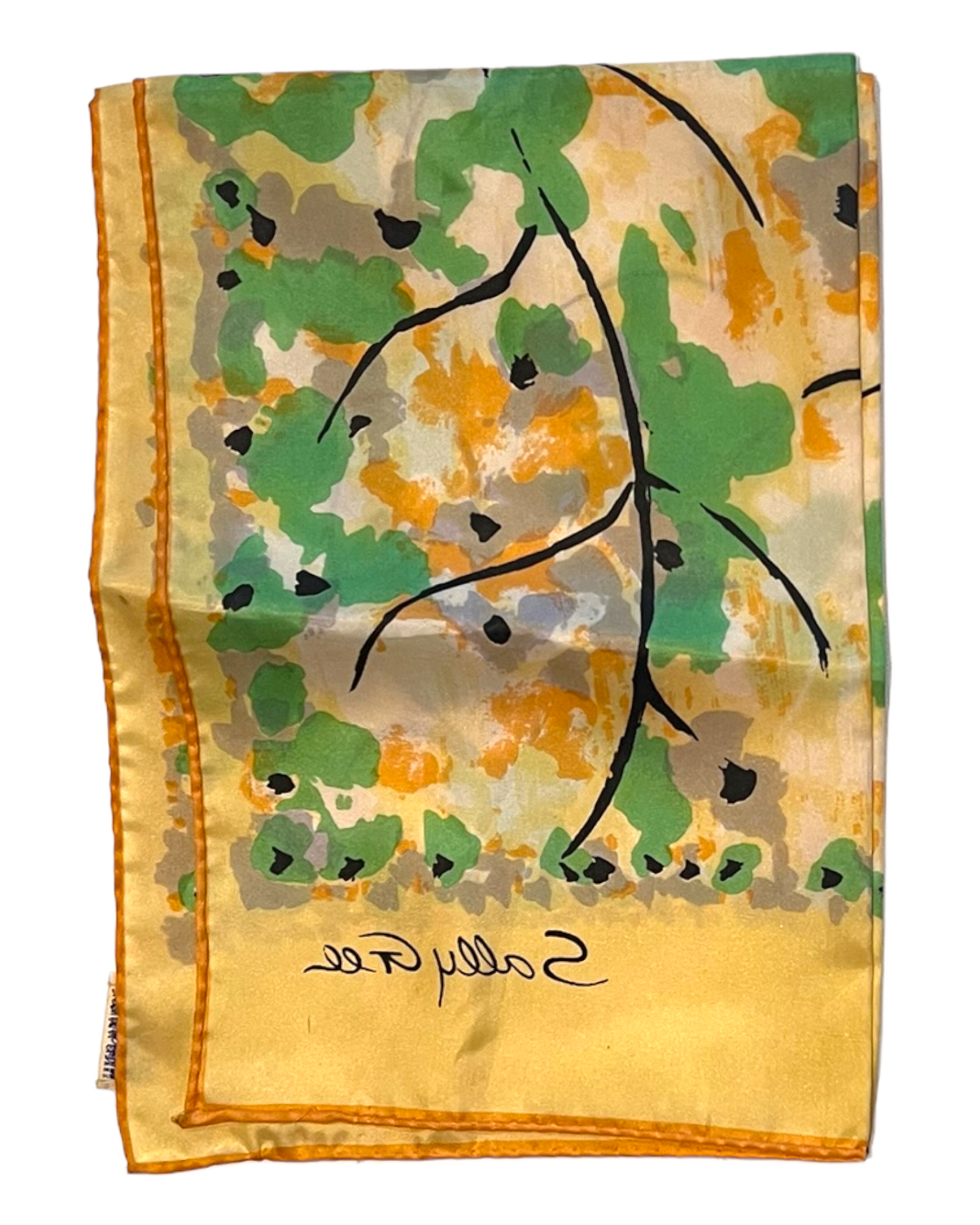 Vintage Sally Gee Yellow and Green Floral Scarf