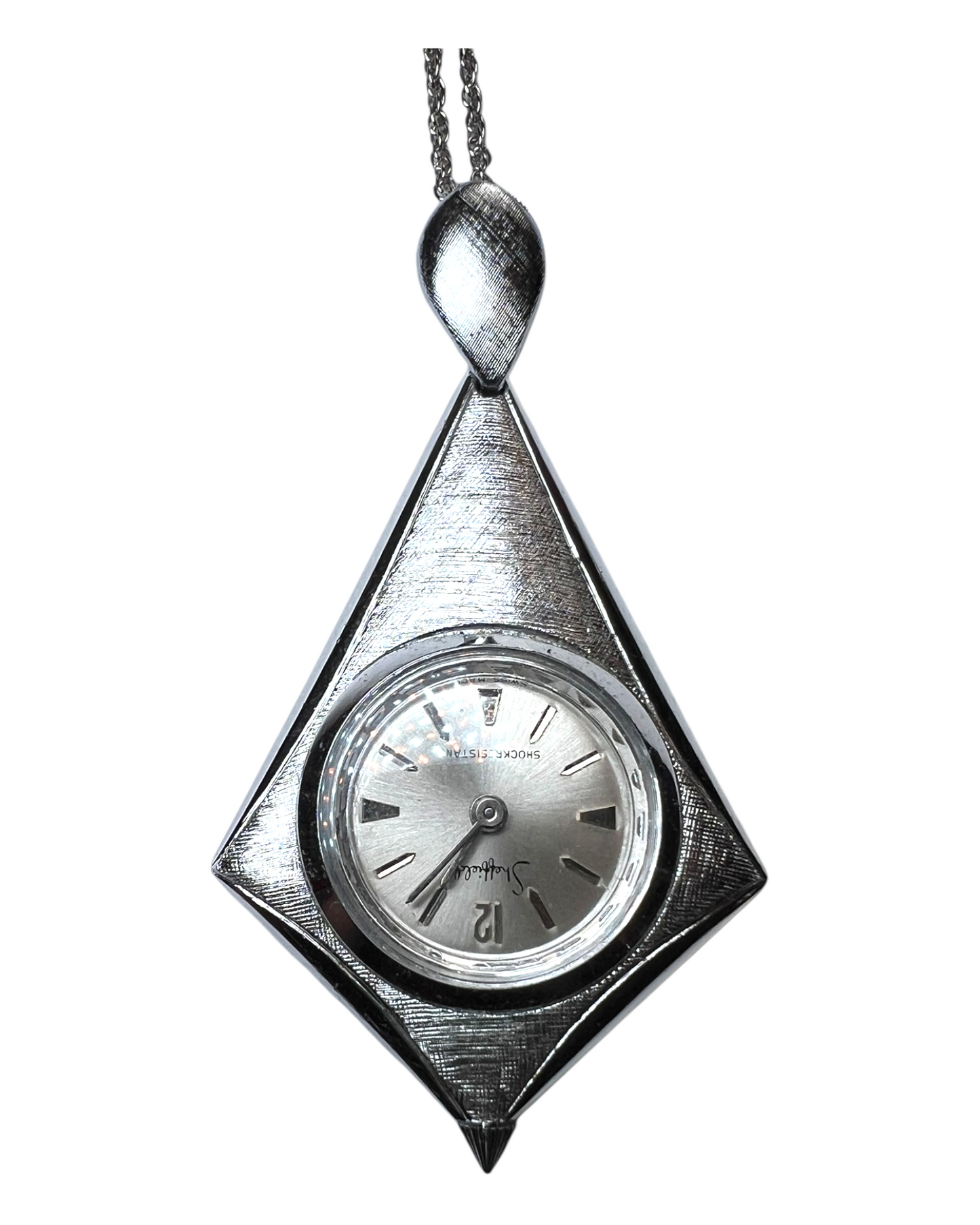 Vintage Sheffield Silver Steel Watch Pendant Necklace. shock resistant