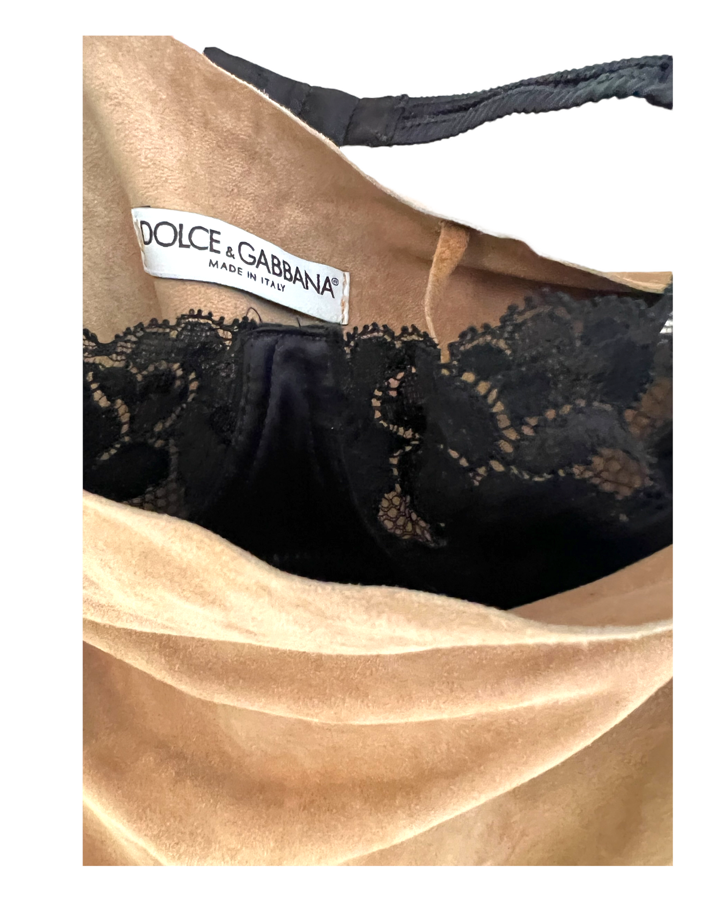 RARE Vintage 1990's Dolce & Gabbana Suede Dress with Black Lace Bra Insert