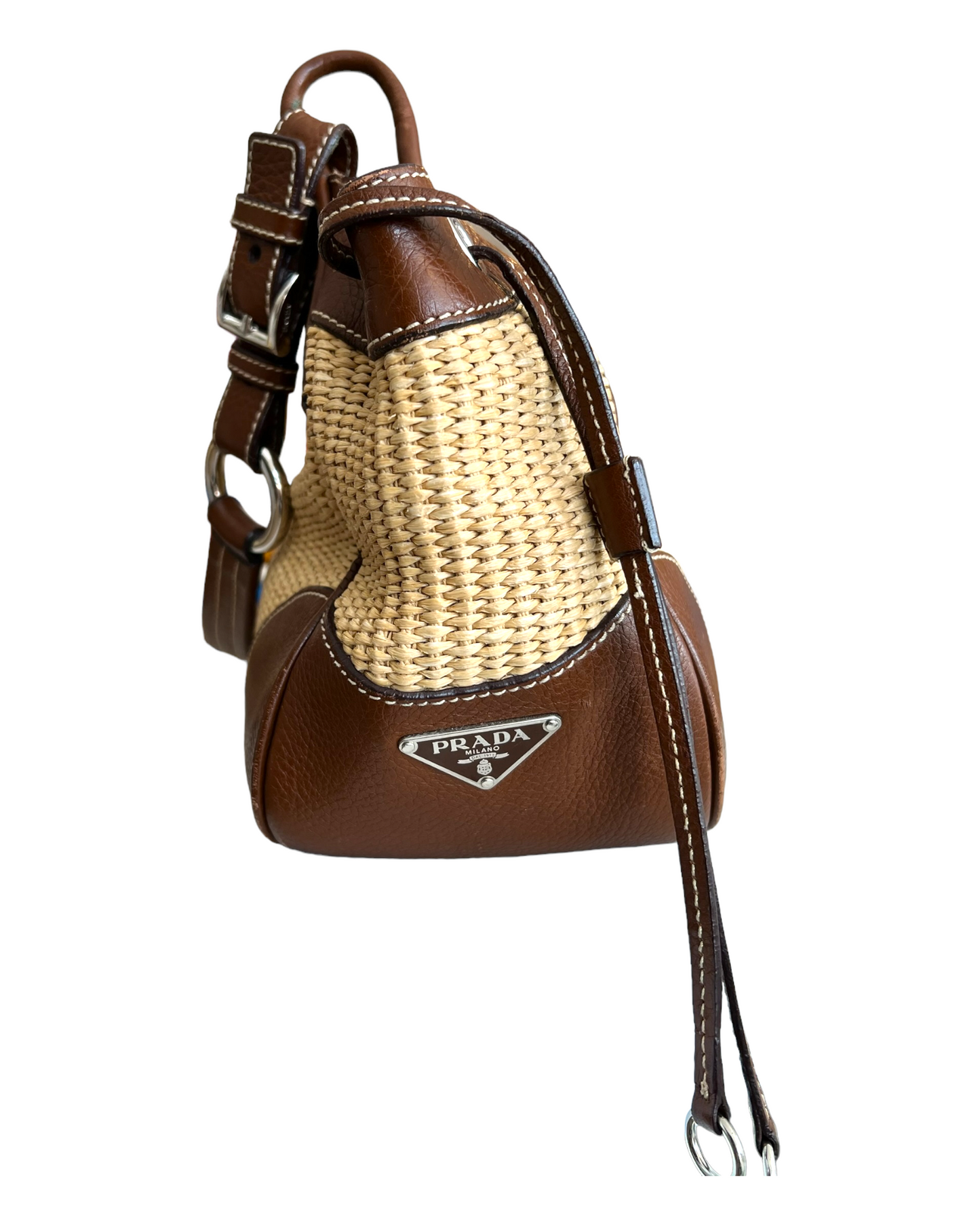 Vintage 2005 Prada Raffia and Leather Shoulder Bag