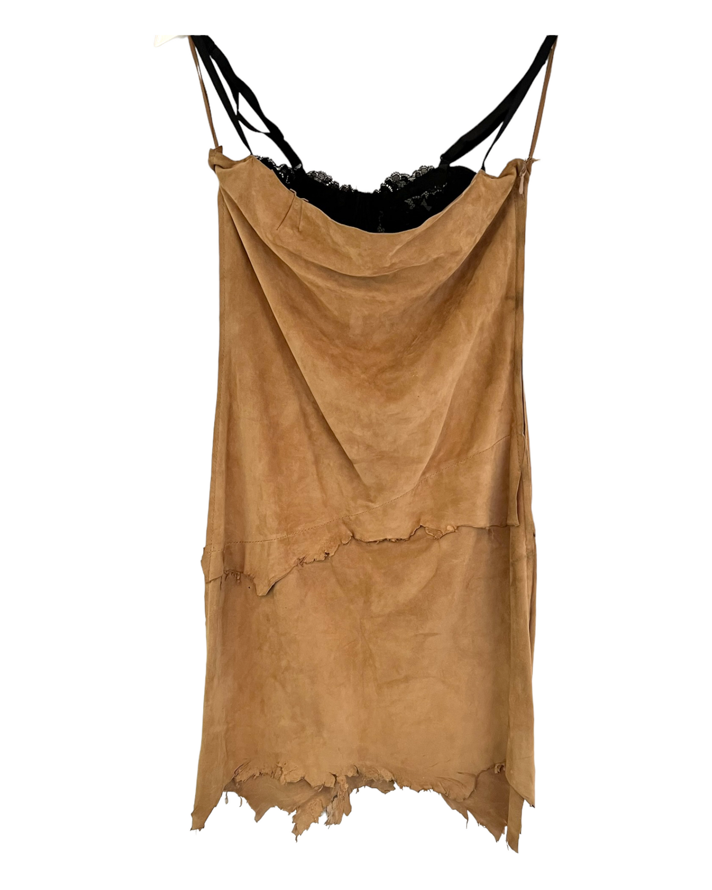 RARE Vintage 1990's Dolce & Gabbana Suede Dress with Black Lace Bra Insert
