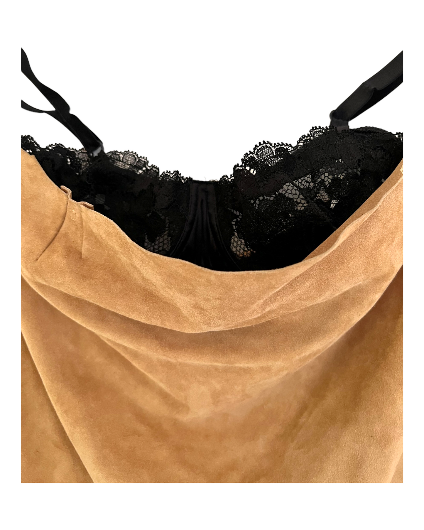 RARE Vintage 1990's Dolce & Gabbana Suede Dress with Black Lace Bra Insert